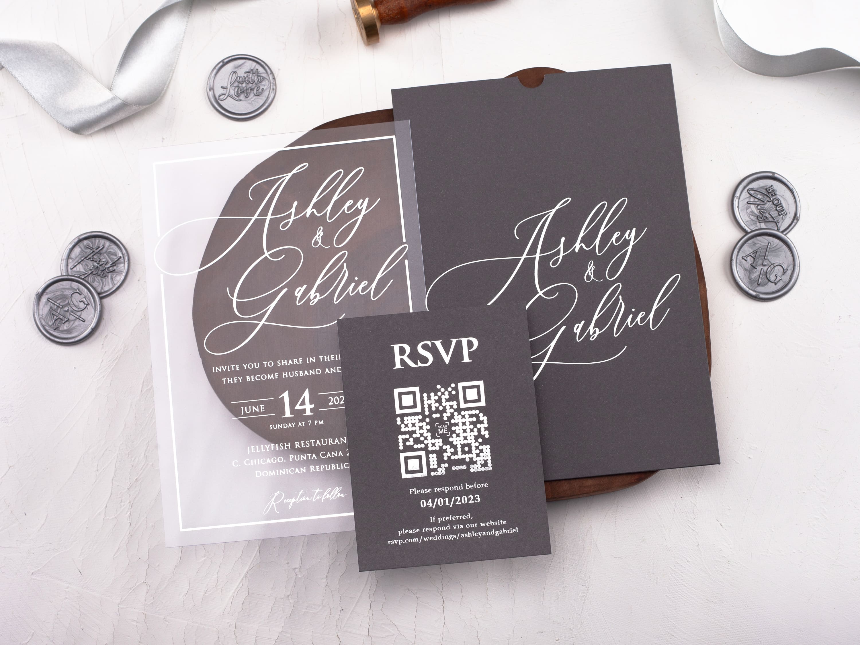 Gray and Green Wedding Invitations