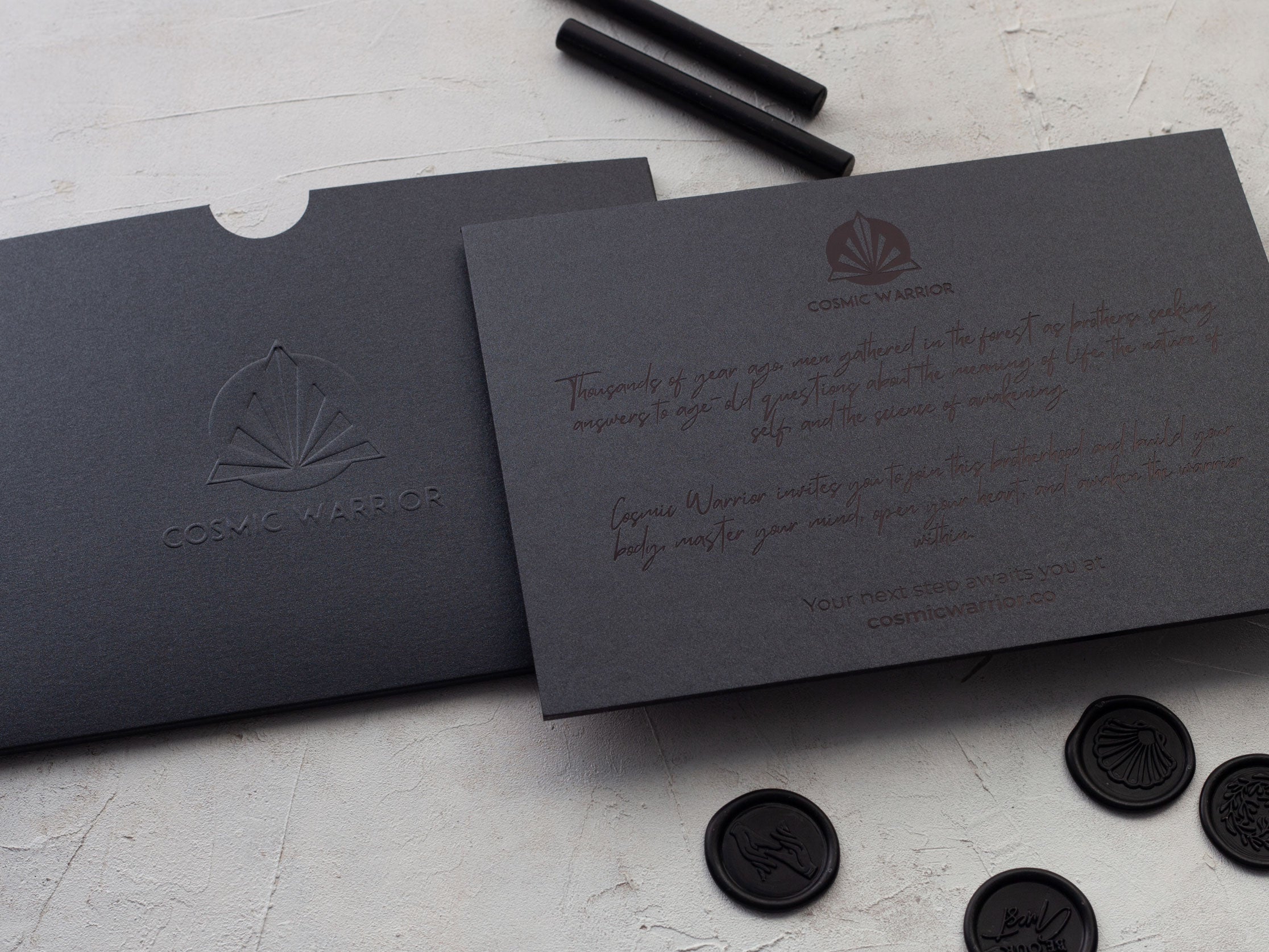 Black business invitation with emboss print
