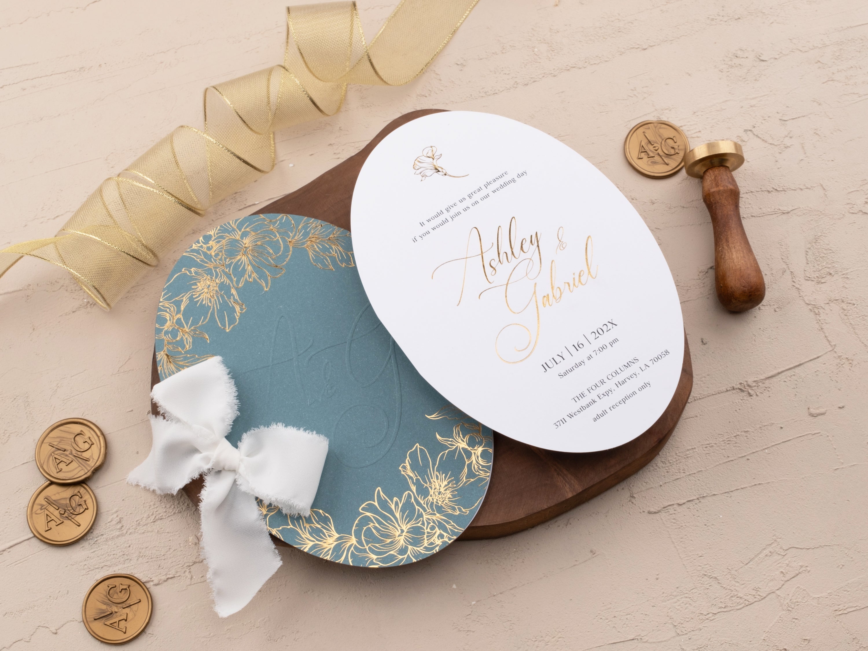 Dusty Blue and Gold Wedding Invitations