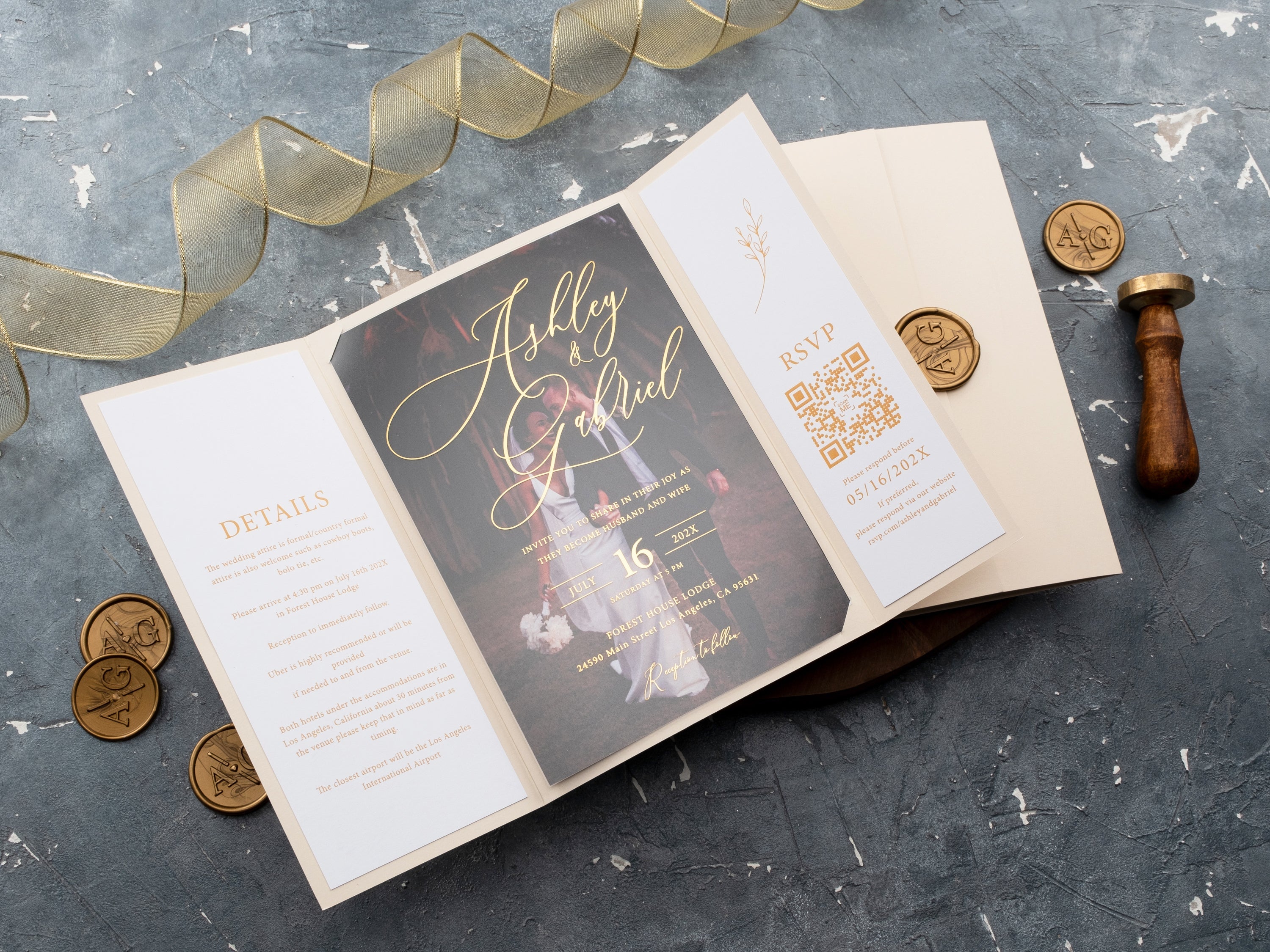 Ivory and Gold Wedding Invitations