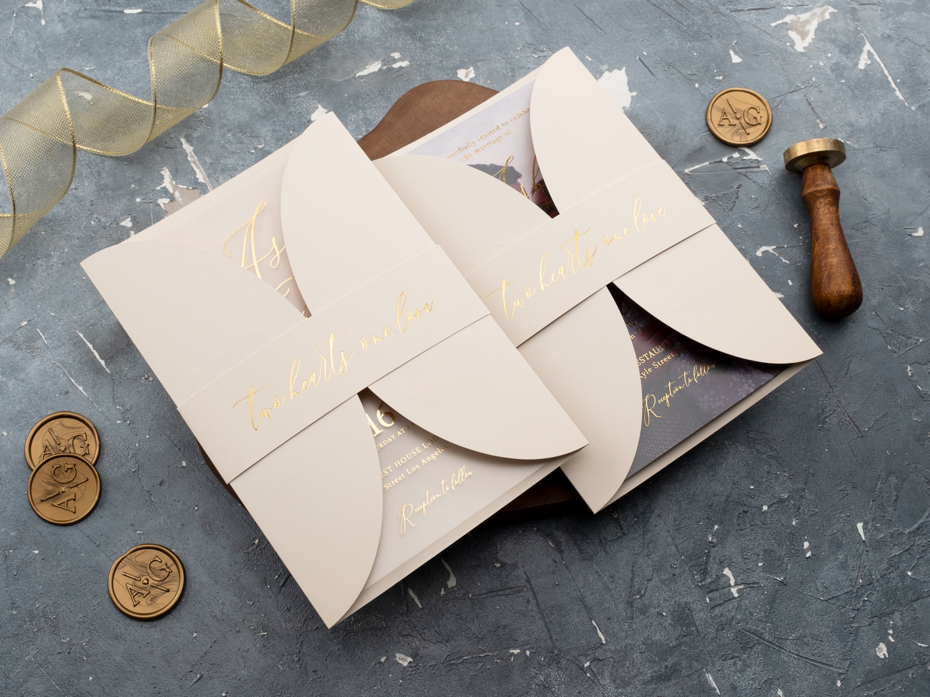 Luxury Acrylic Wedding Invitation with Gold Foil and Ivory Gatefold Jacket