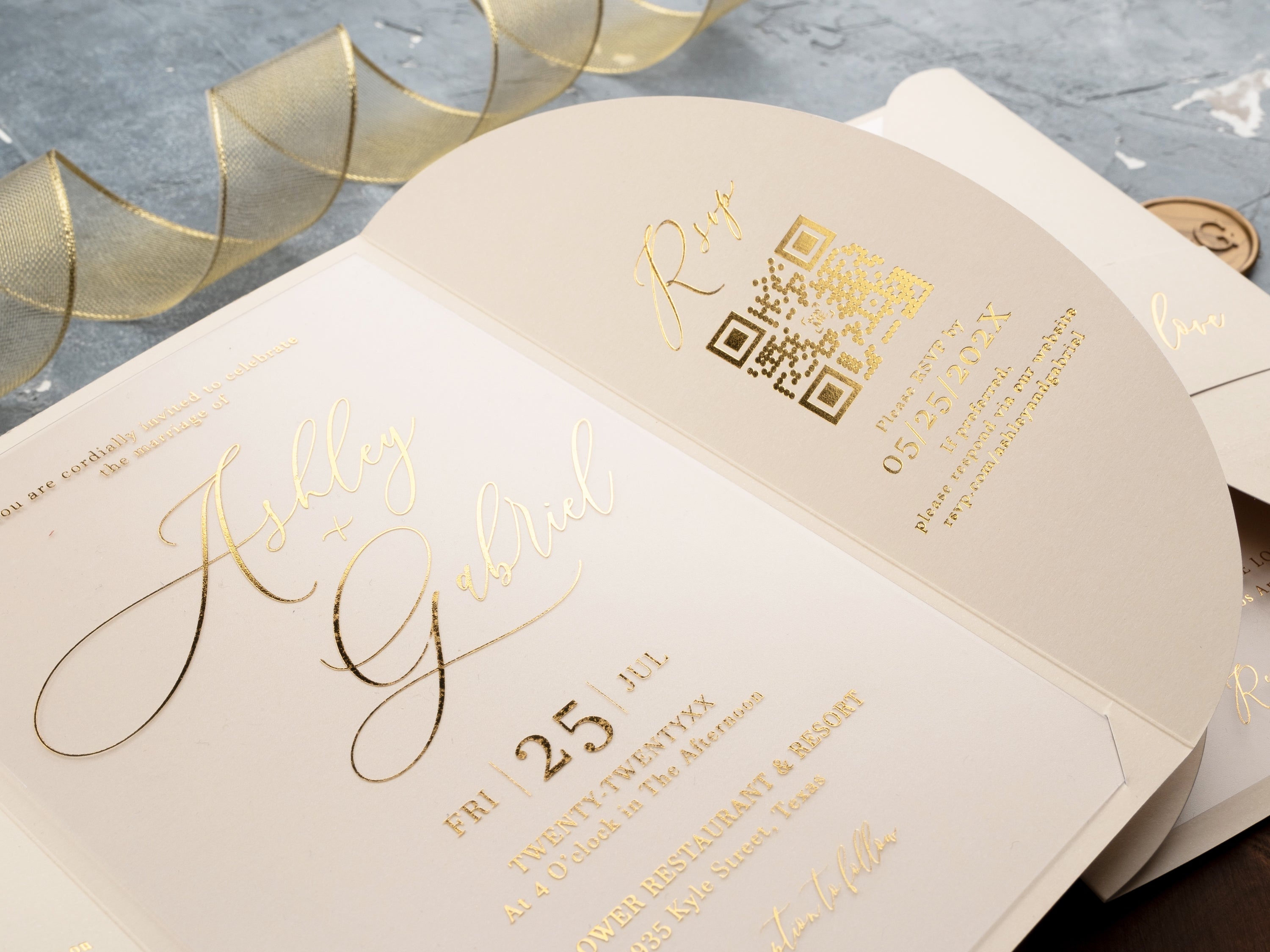Luxury Acrylic Wedding Invitation with Gold Foil and Ivory Gatefold Jacket