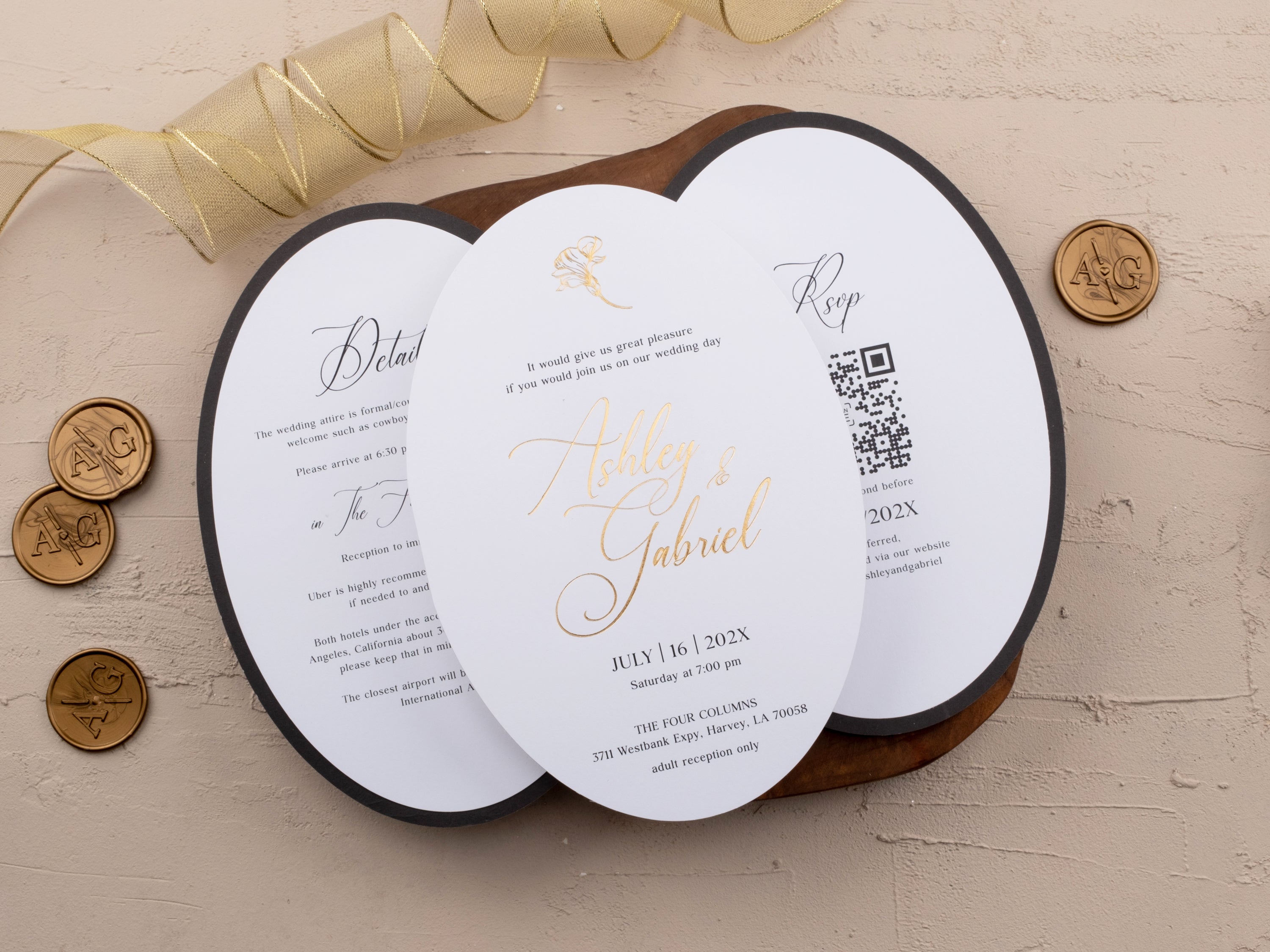 Luxury Black & Gold Wedding Invitation with Floral Foil Design