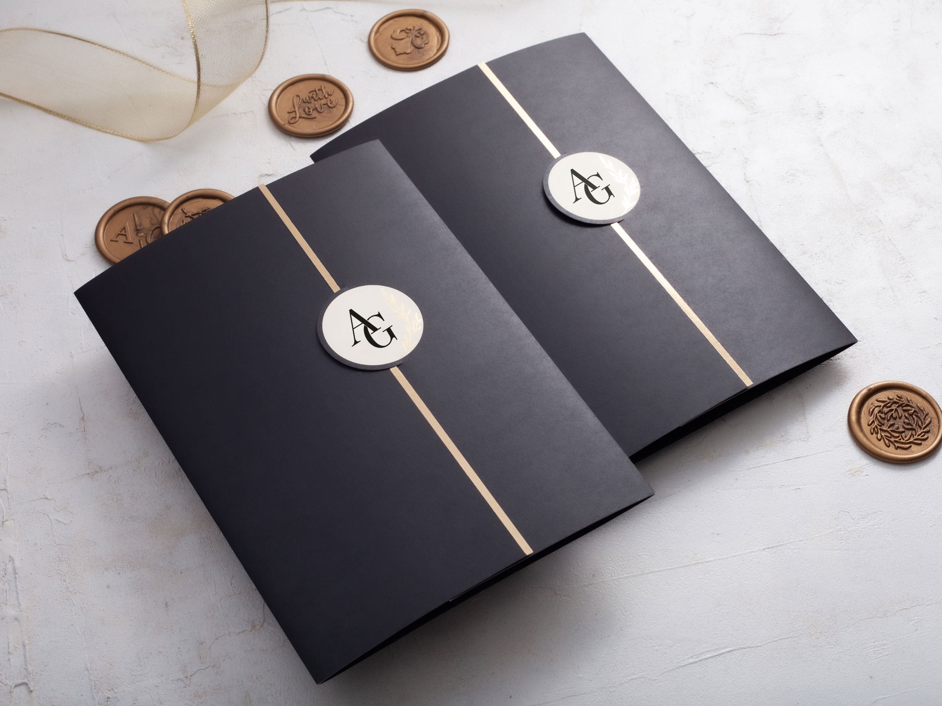 Black Gatefold Wedding Invitation with Gold Details