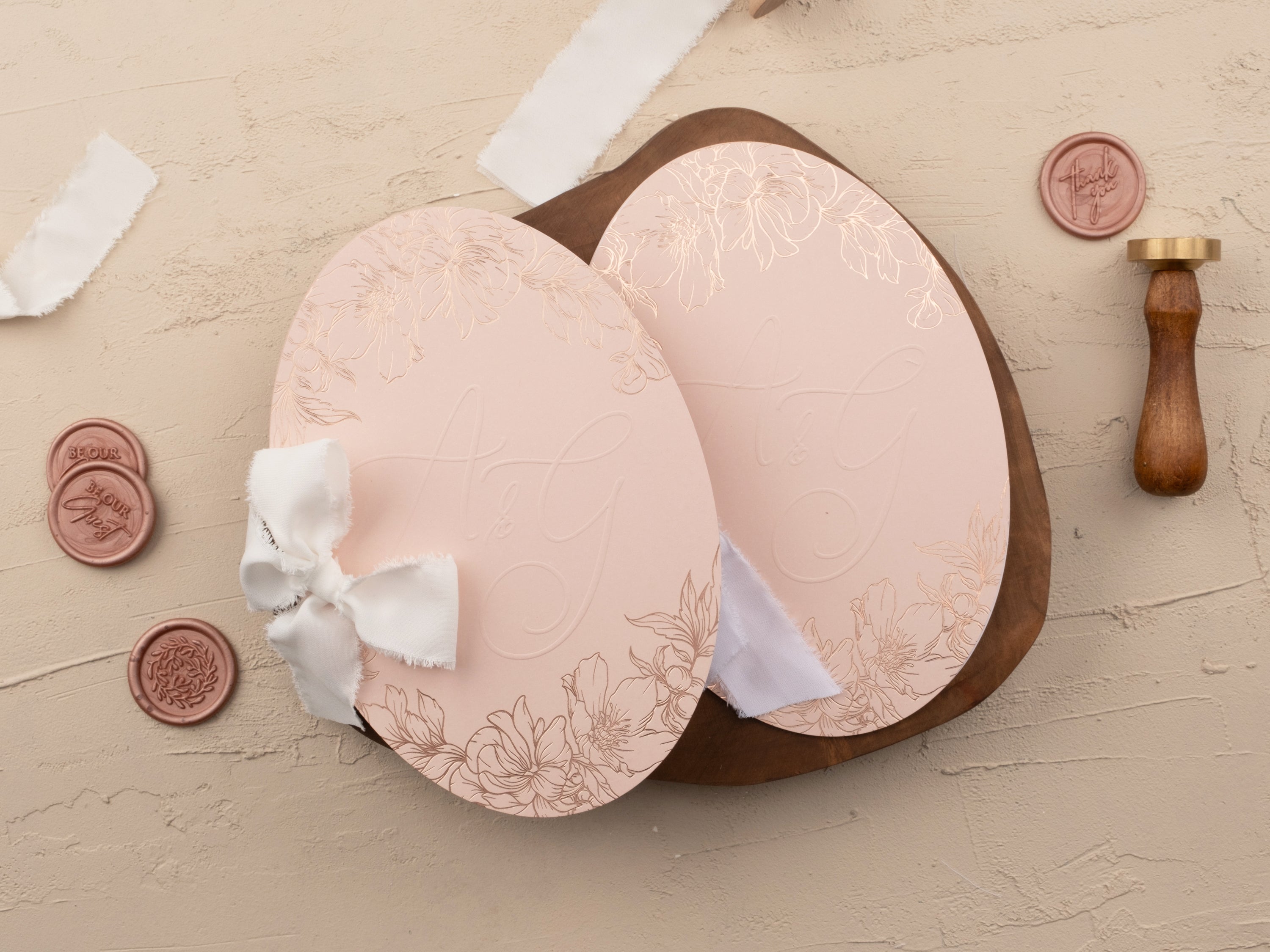 Blush Pink & Rose Gold Wedding Invitation with Floral Foil Design