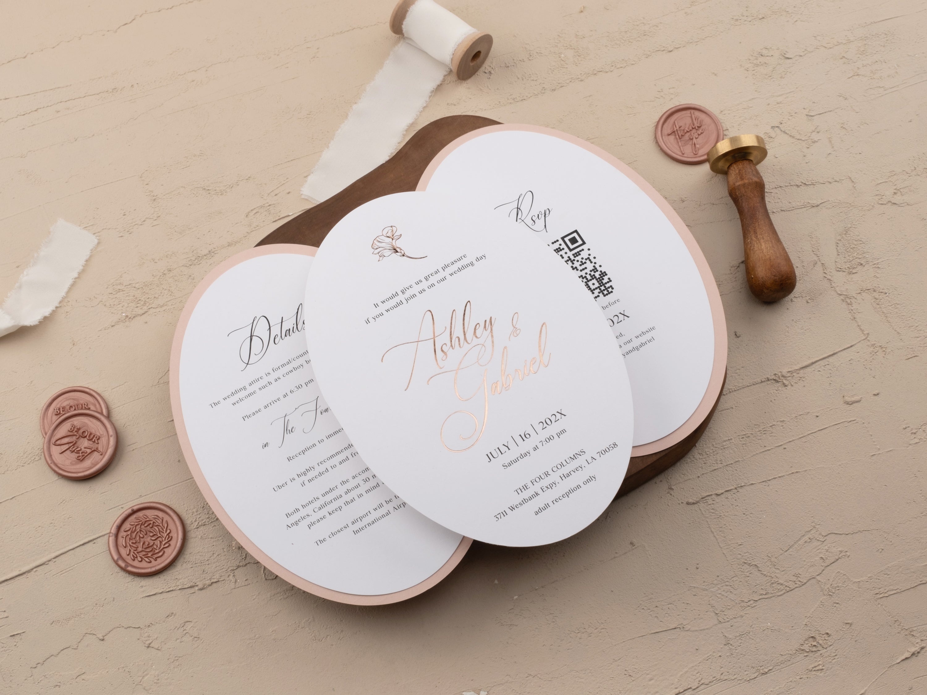 Blush Pink & Rose Gold Wedding Invitation with Floral Foil Design