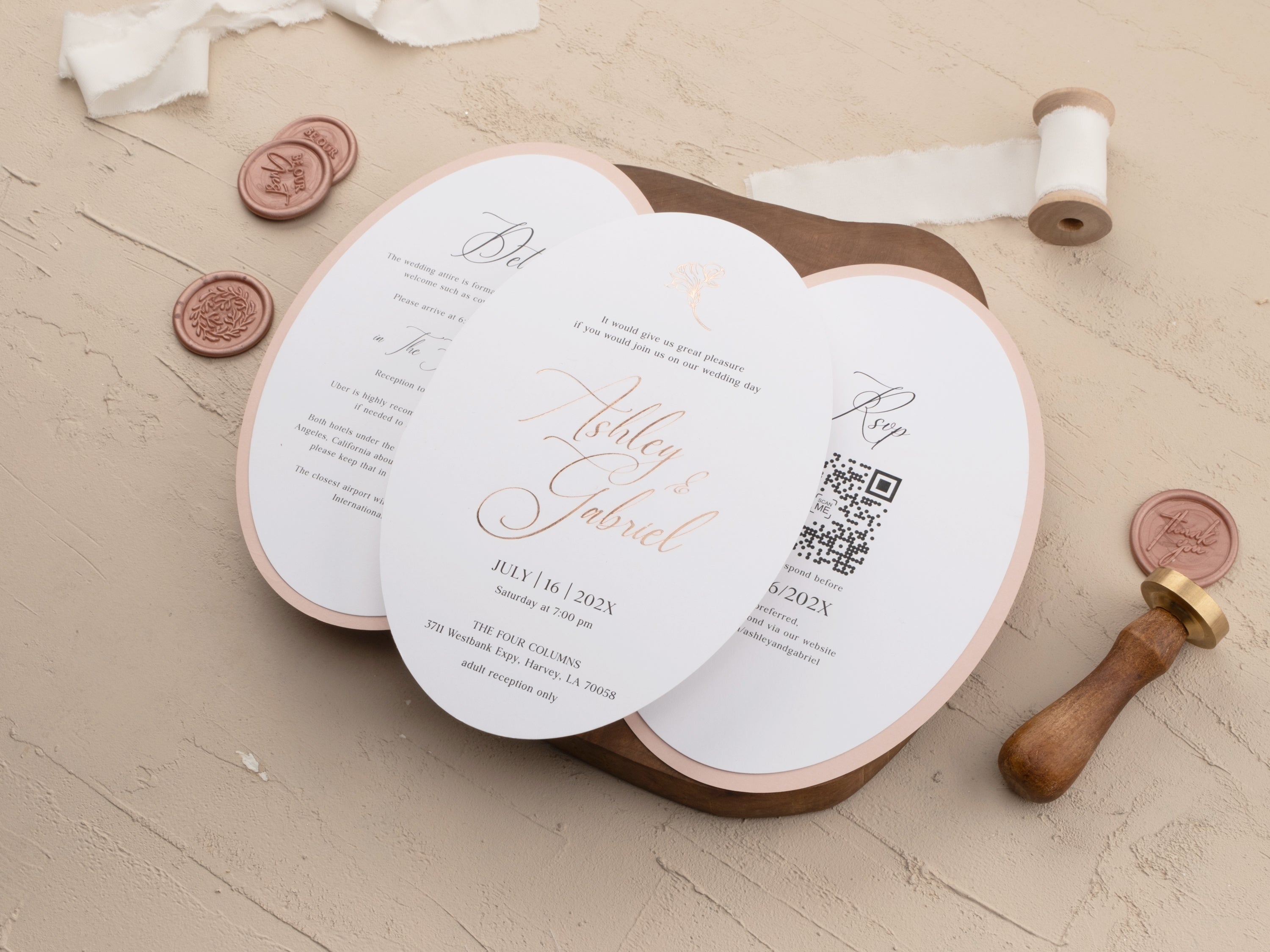Blush Pink & Rose Gold Wedding Invitation with Floral Foil Design