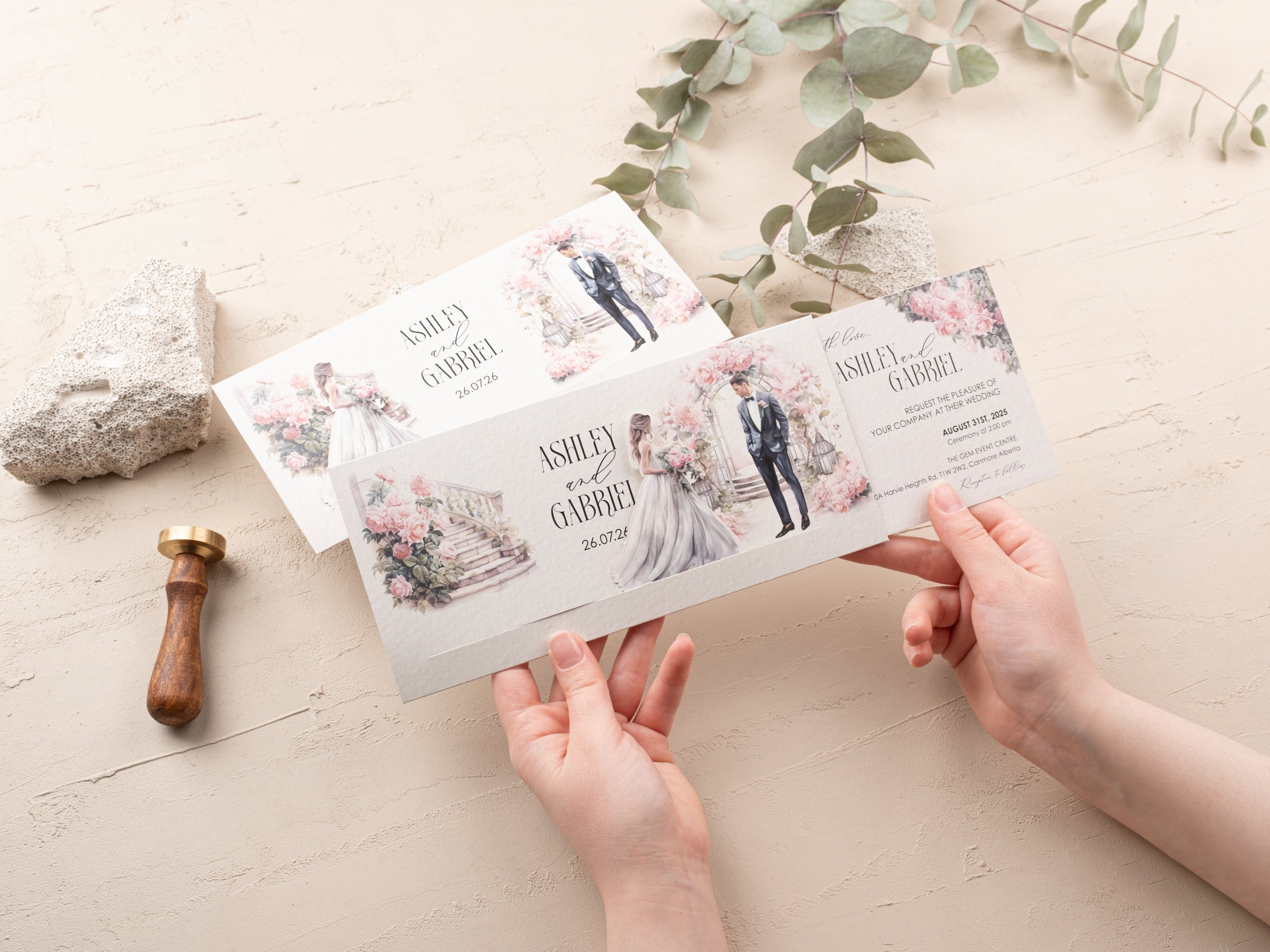 Elegant Sliding Wedding Invitation - Floral Watercolor Design