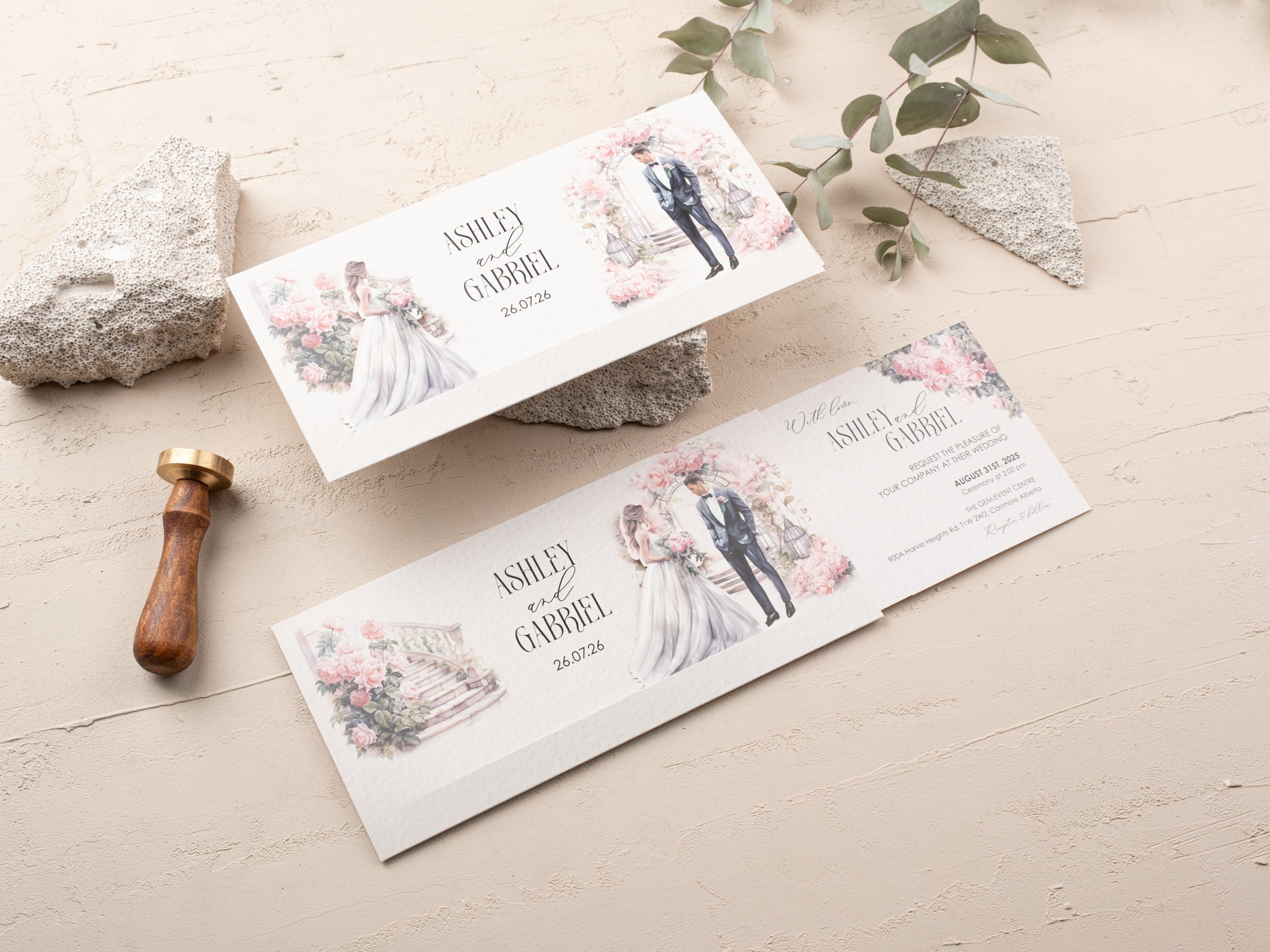 Elegant Sliding Wedding Invitation - Floral Watercolor Design