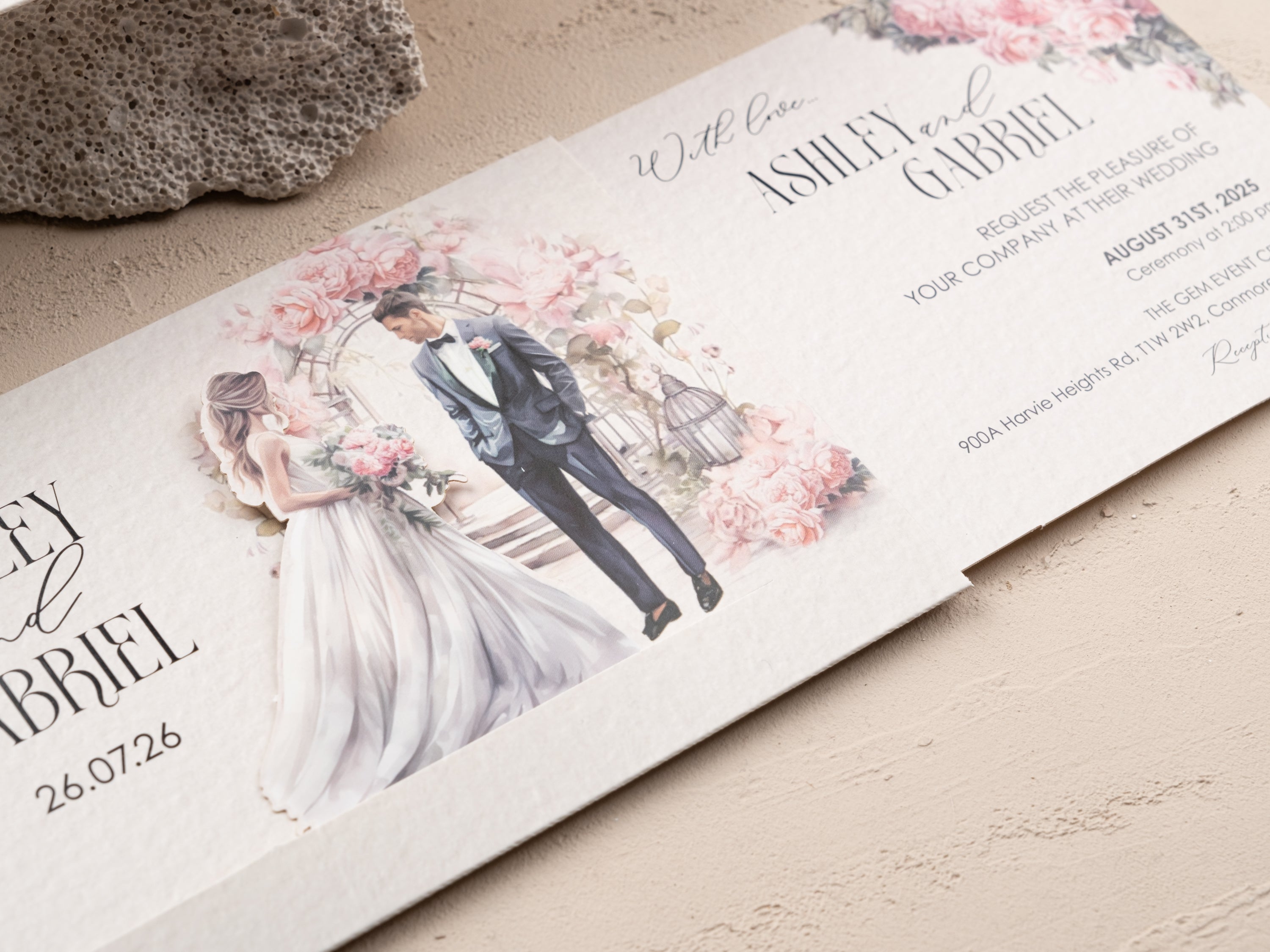 Elegant Sliding Wedding Invitation - Floral Watercolor Design