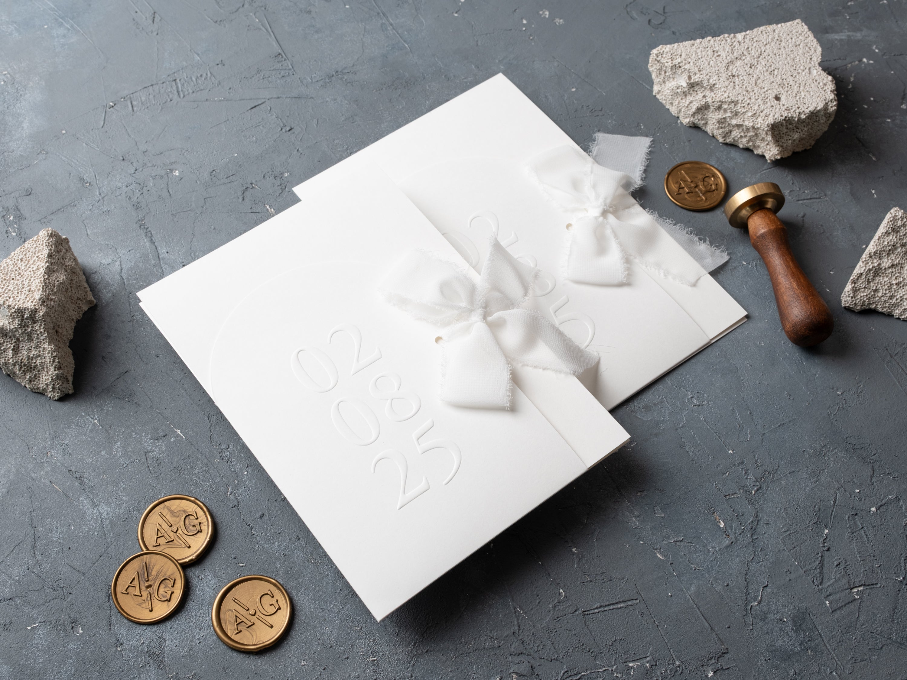Modern luxury wedding invitations with clean design and rustic elements