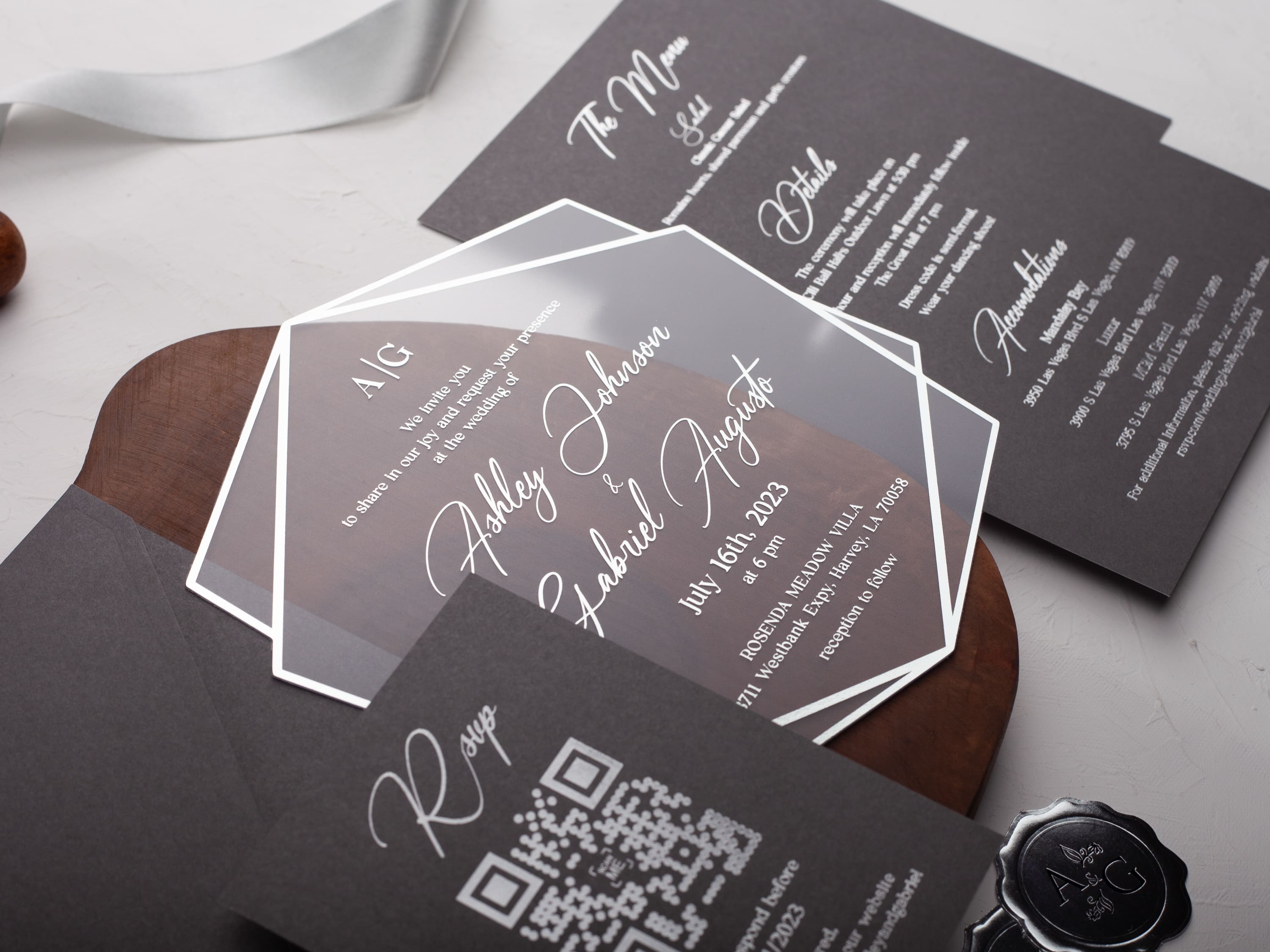 Gray and Silver Acrylic Wedding Invitation