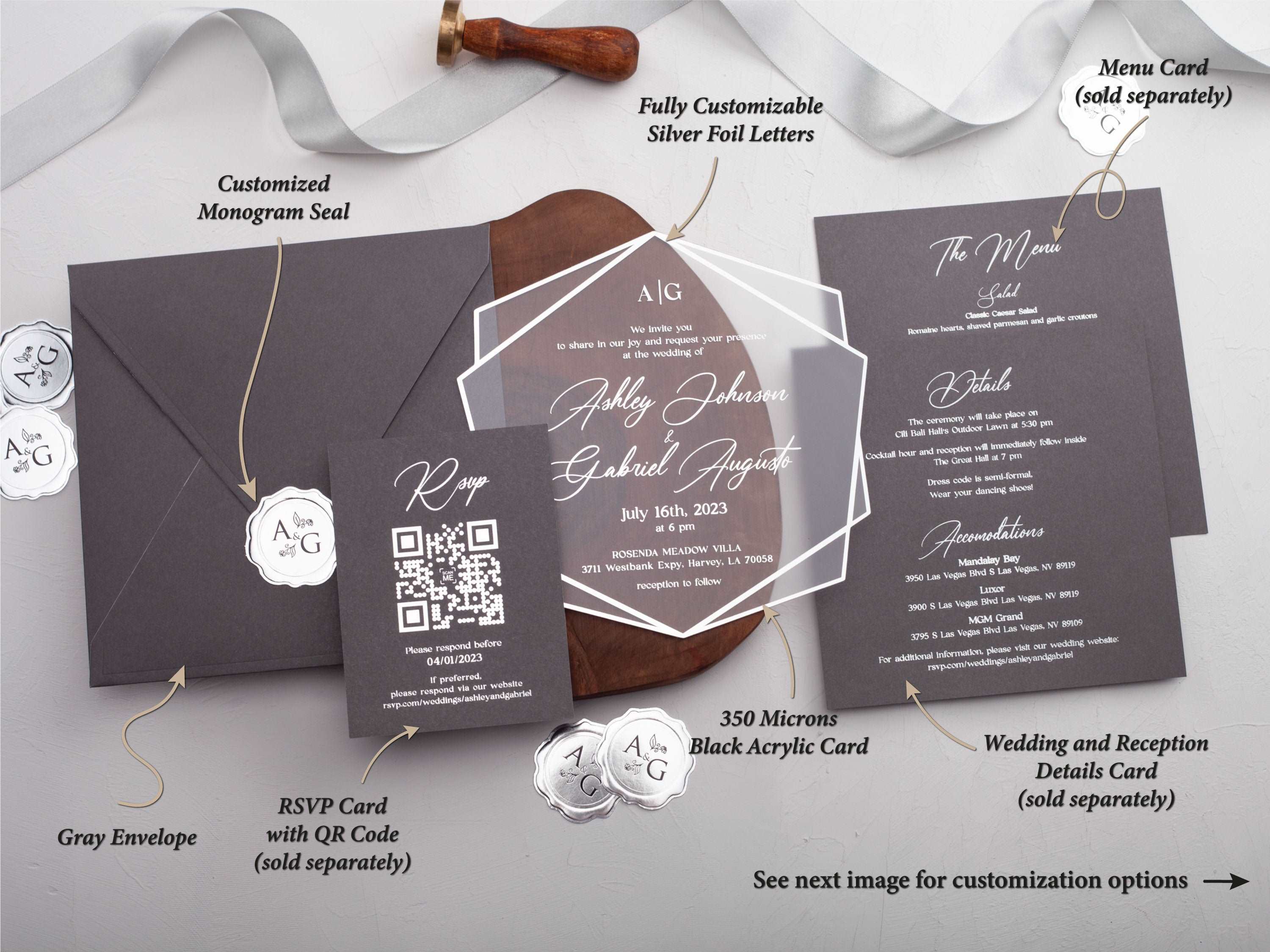 Gray and Silver Acrylic Wedding Invitation