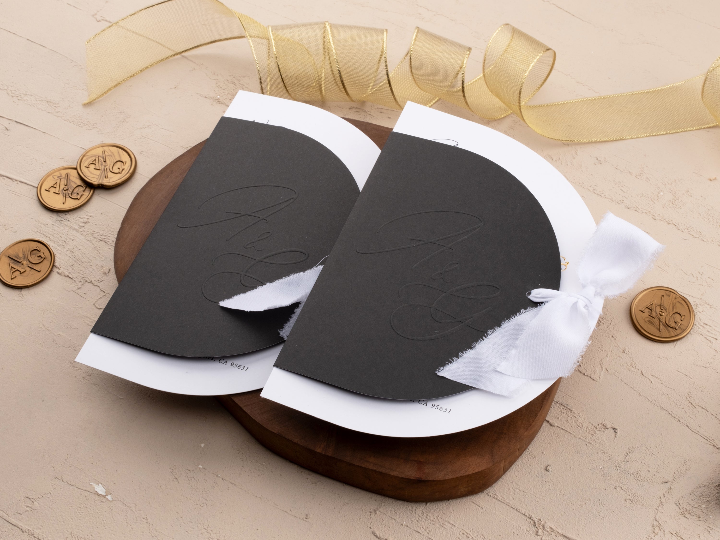 Half Circle Gold Foil Printed Wedding Invitation with Black Jacket