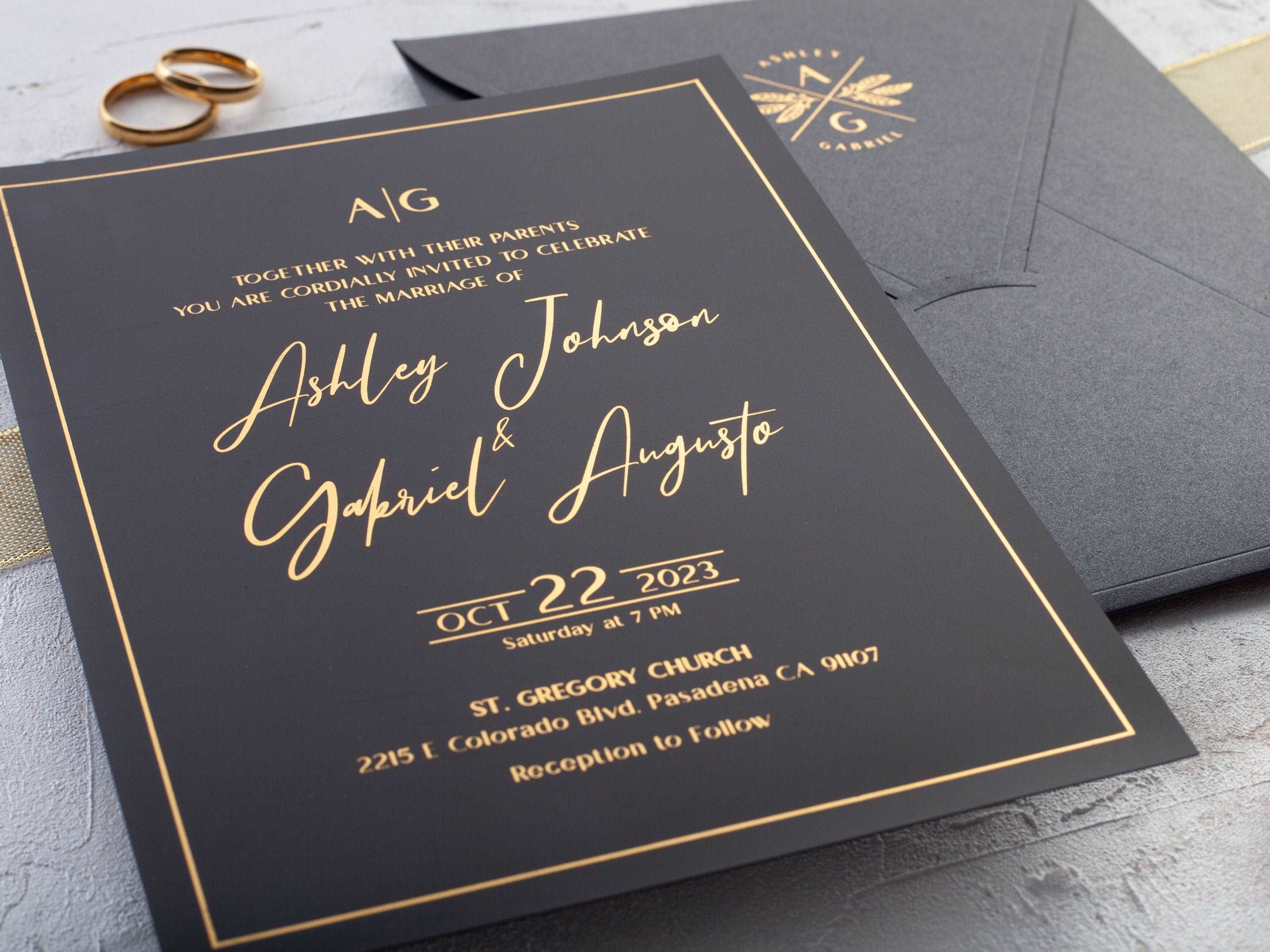 Black and Gold Foil Printed Acrylic Invitation