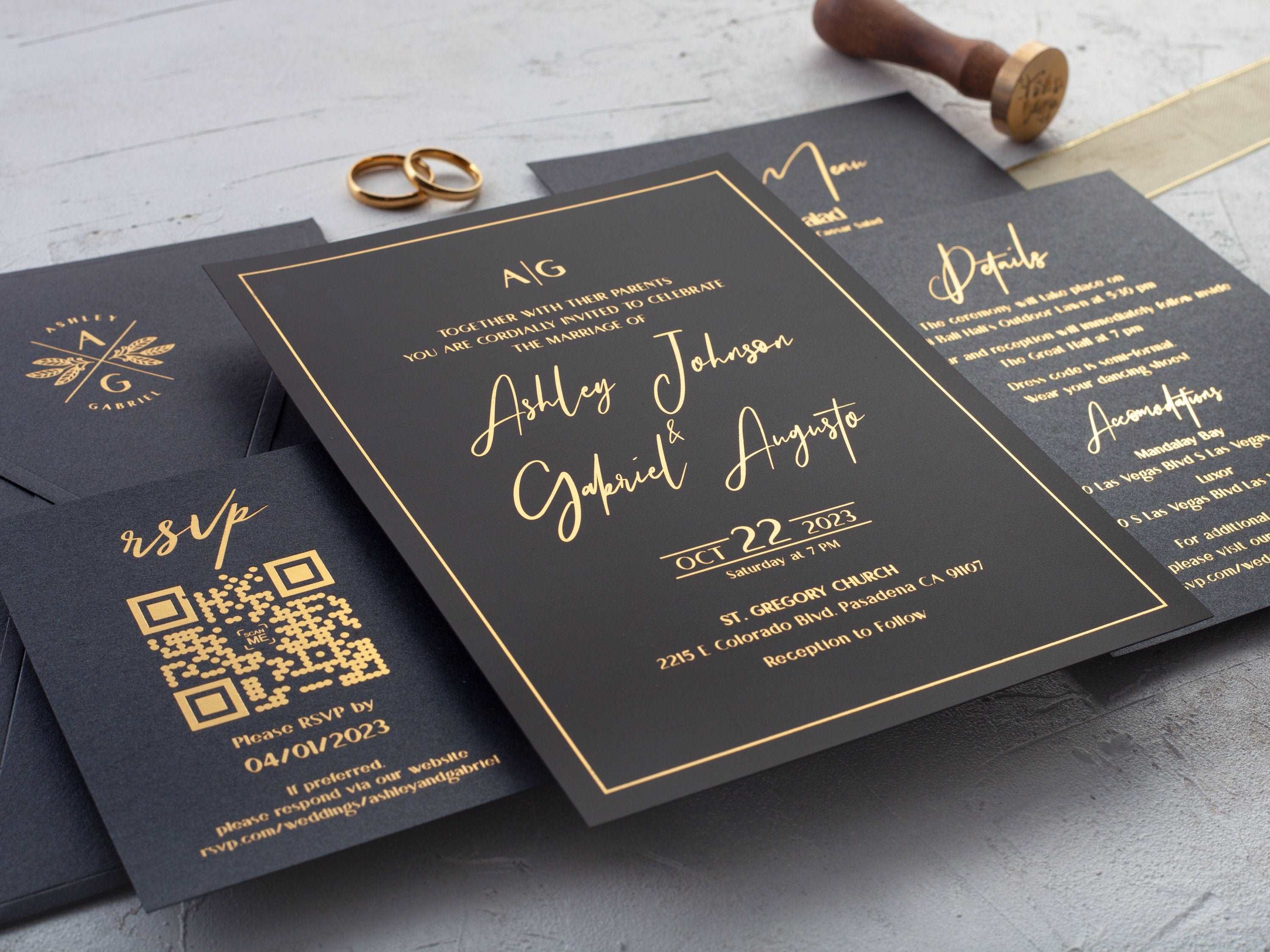 Black and Gold Foil Printed Acrylic Invitation
