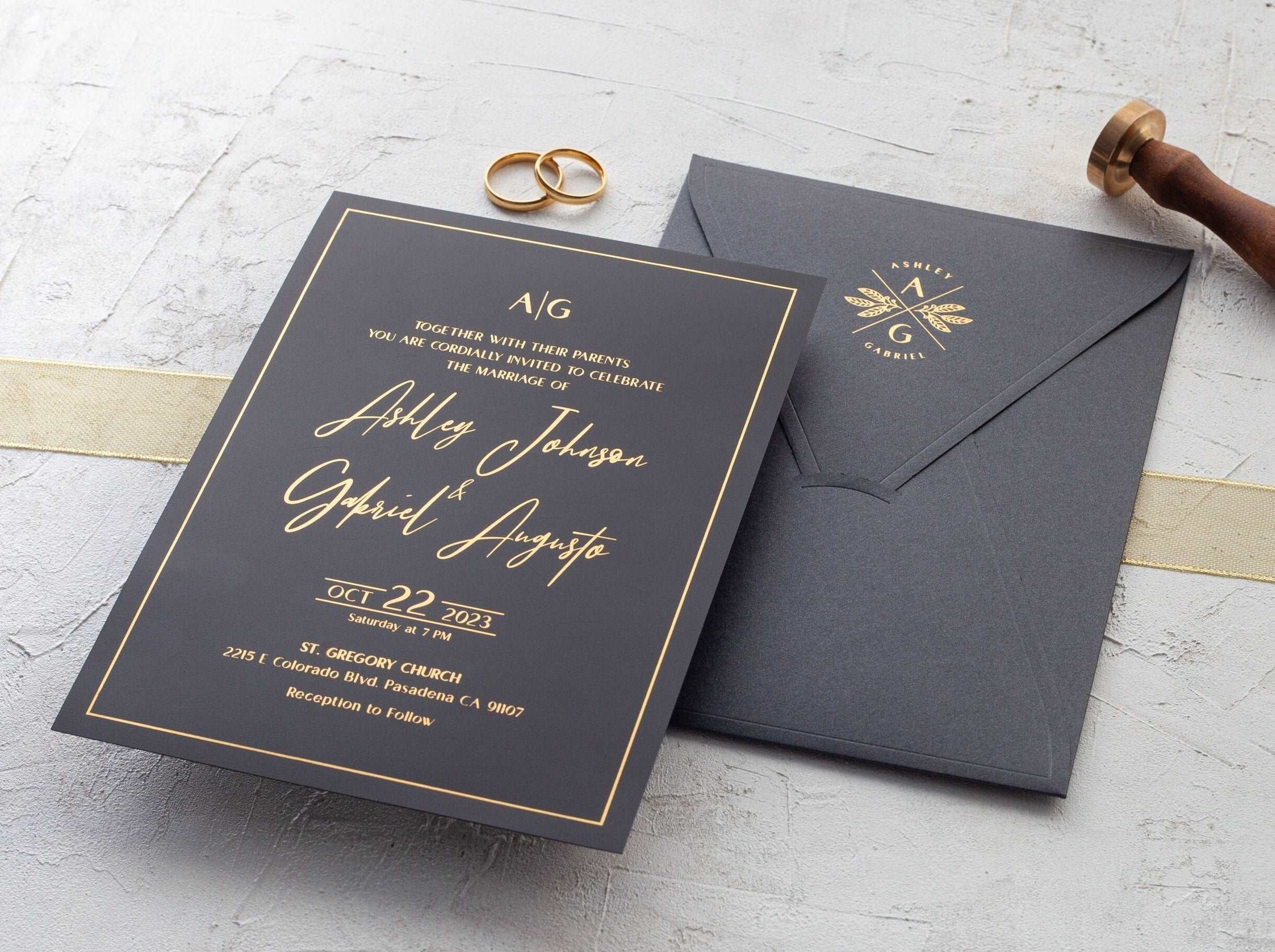 Black and Gold Foil Printed Acrylic Invitation