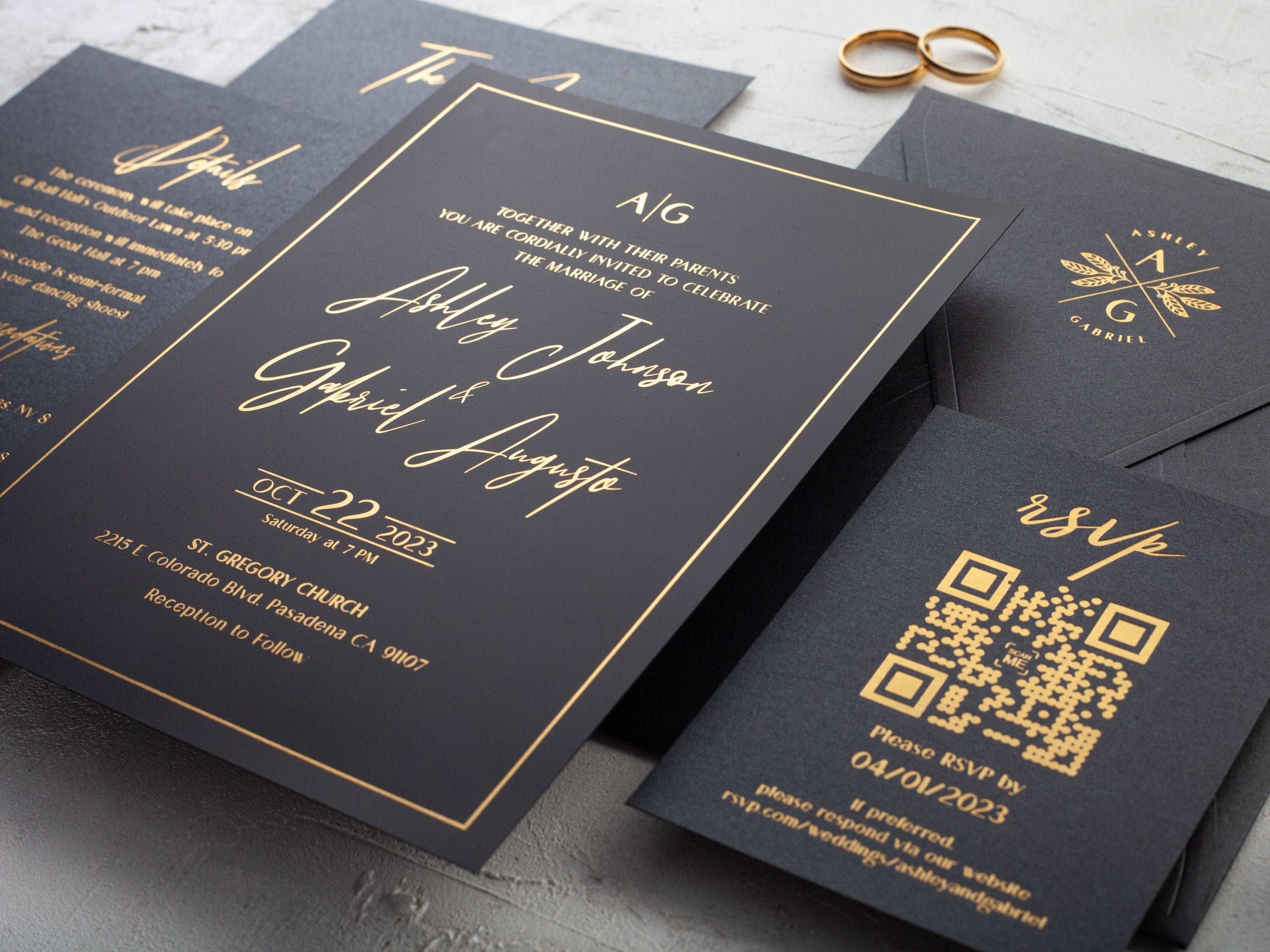 Black and Gold Foil Printed Acrylic Invitation – World of Wedding Co. Black and Gold Foil Printed Acrylic Invitation – World of Wedding Co.