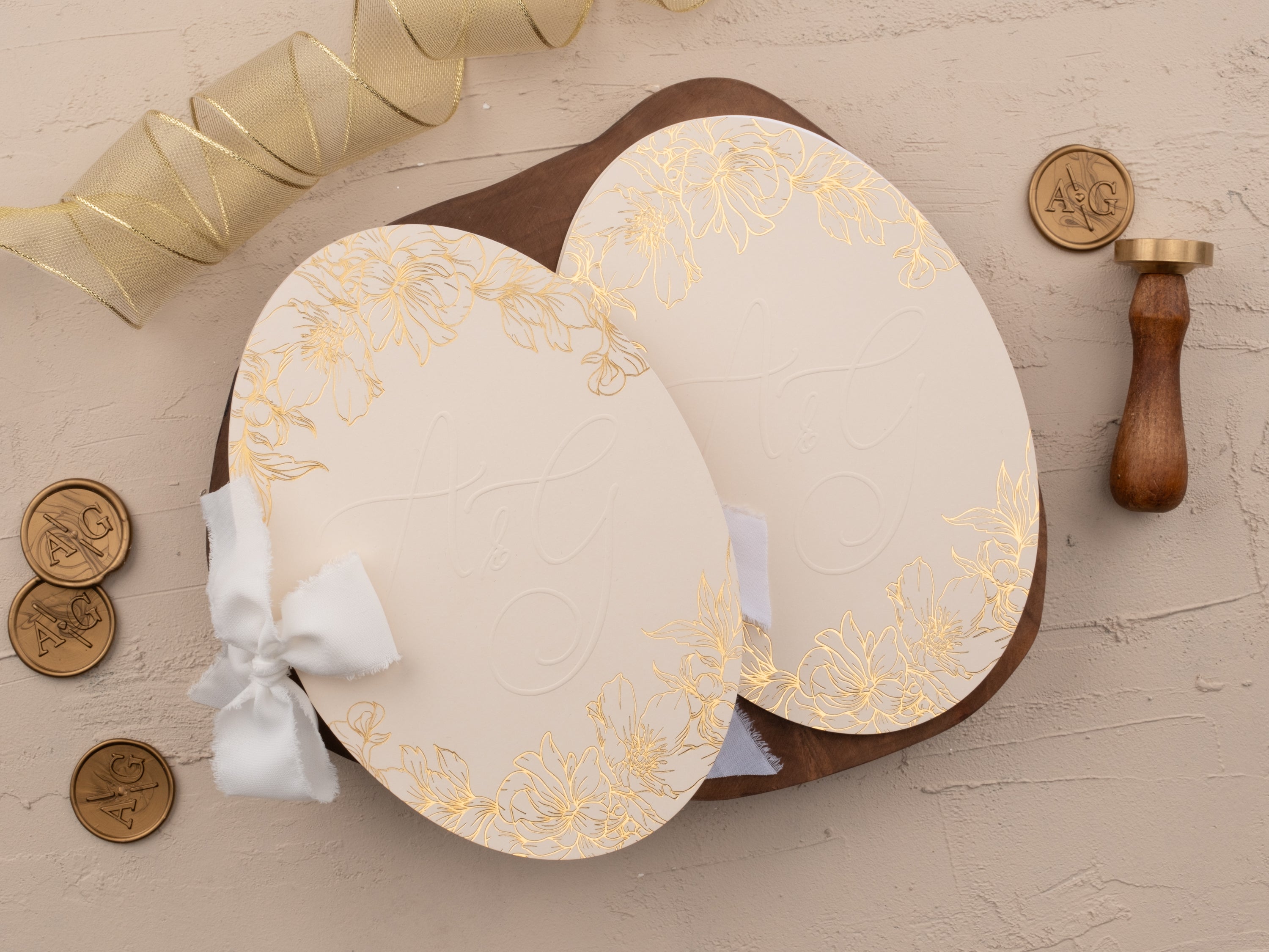 Elegant Ivory & Gold Wedding Invitation with Floral Foil Design