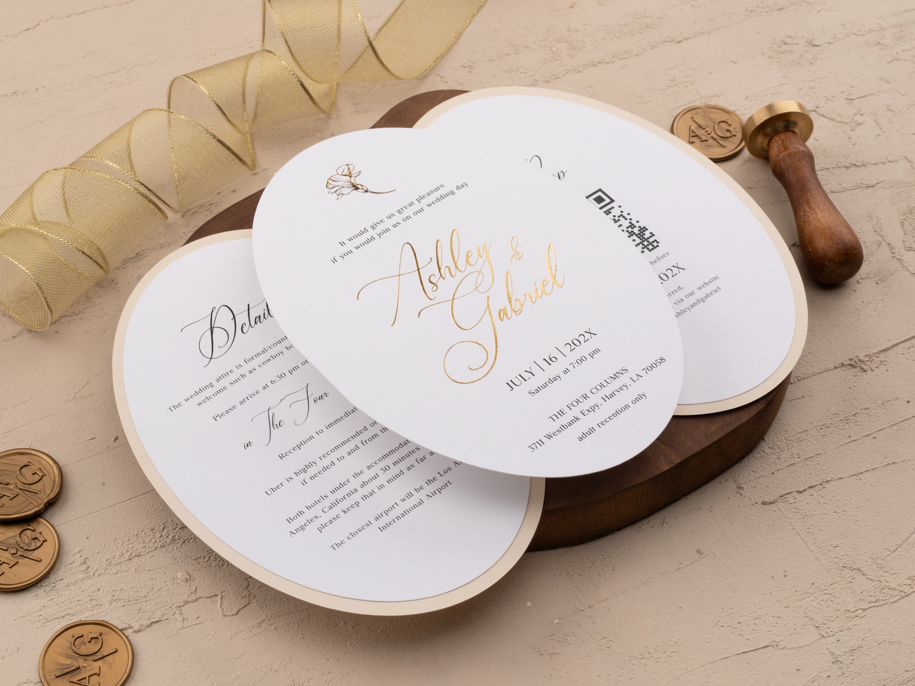 Elegant Ivory & Gold Wedding Invitation with Floral Foil Design