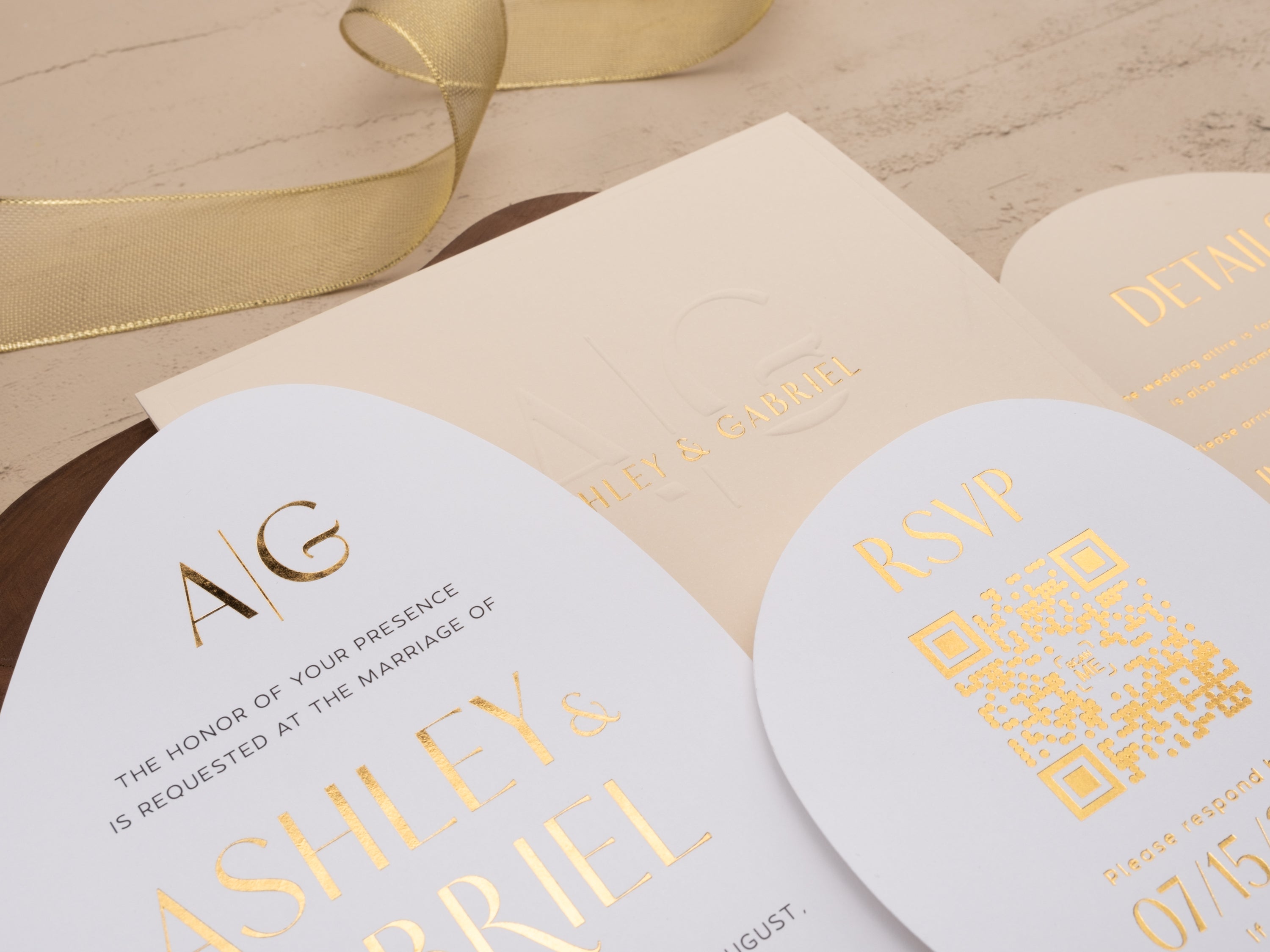 Ivory and Gold Modern Shape Wedding Invitation