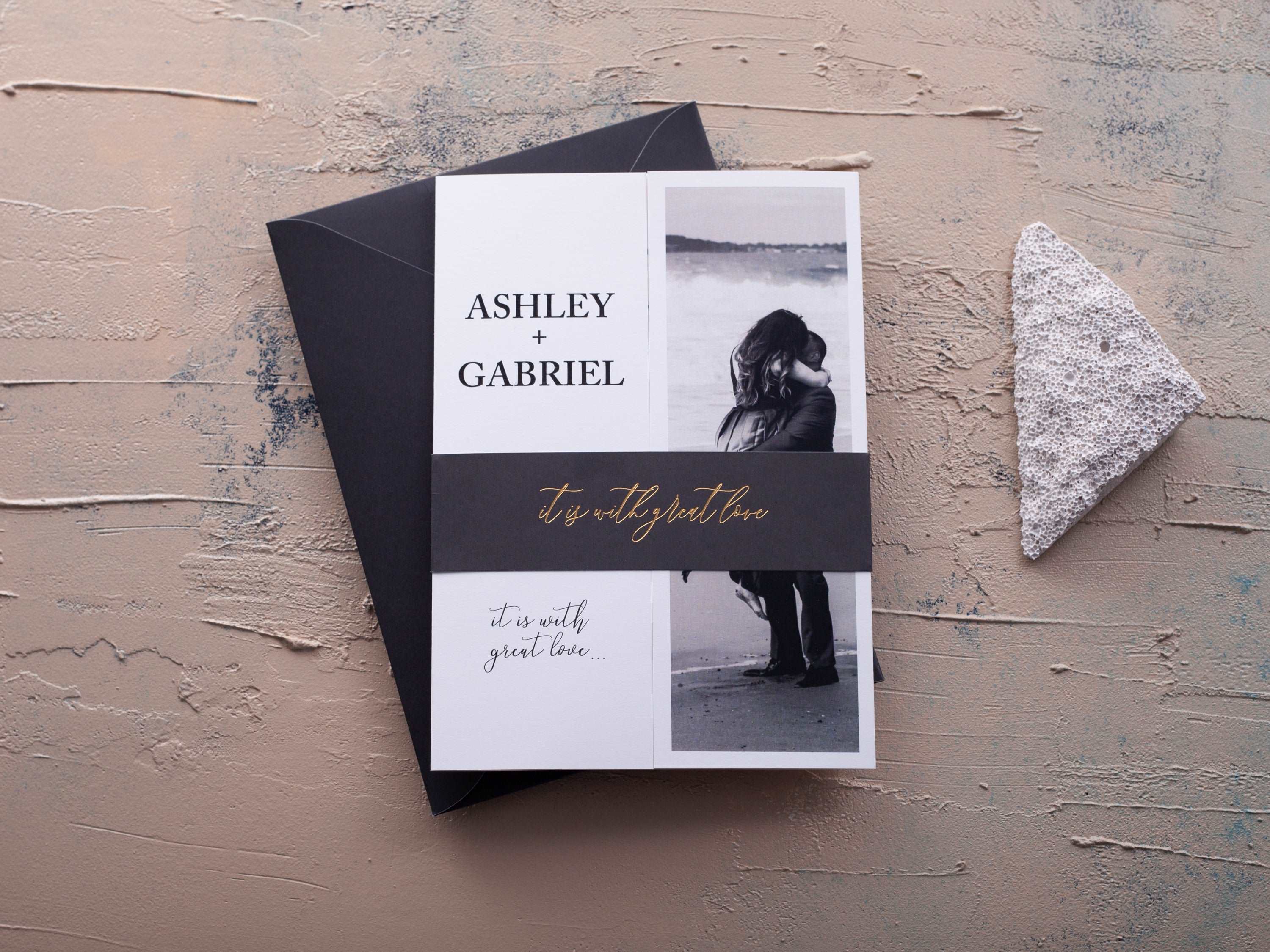 Folded Wedding Invitation with Photo and Timeline