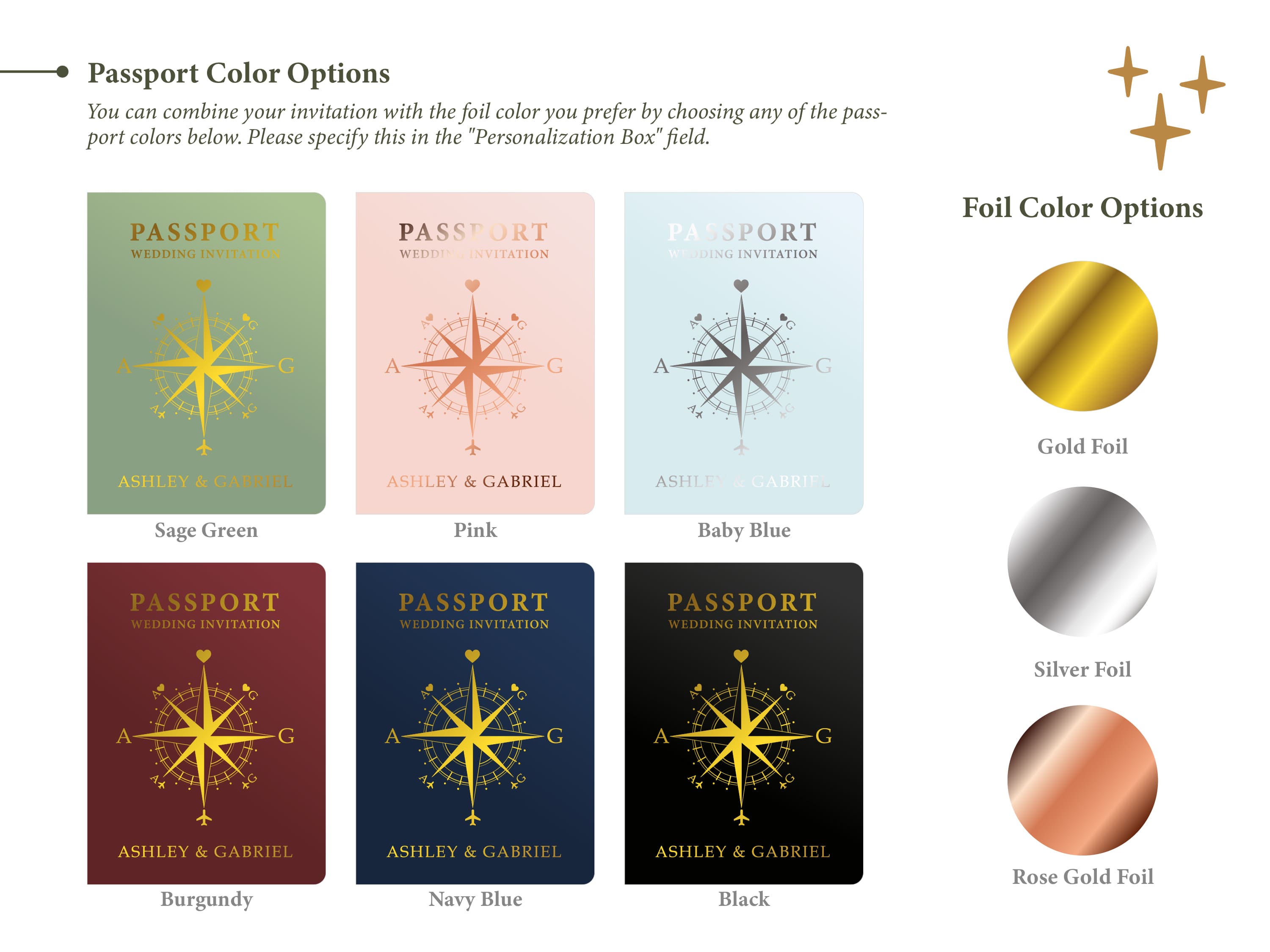 White Passport Wedding Invitation with Rose Gold Foil