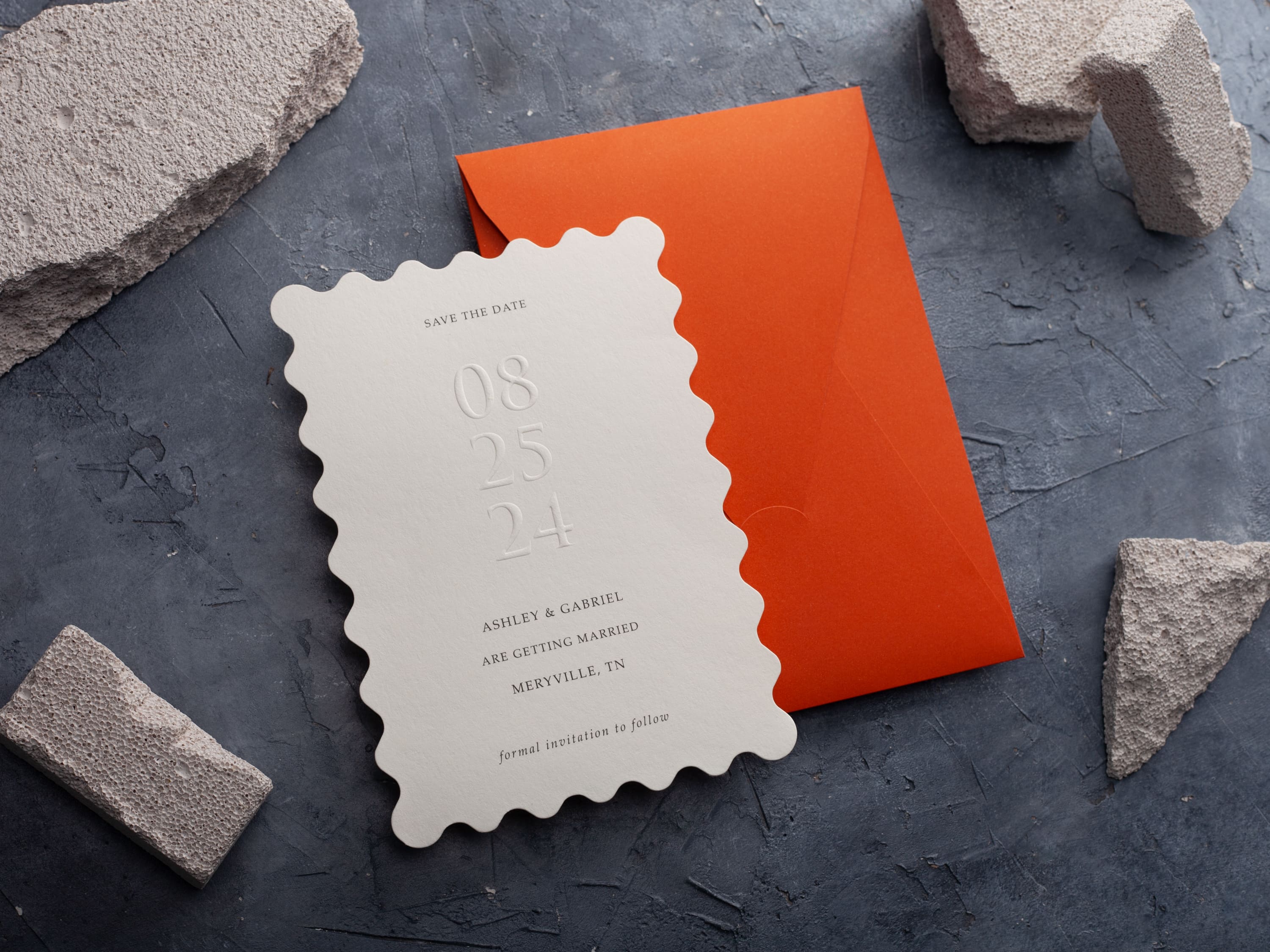 Wavy Cut & Embossed Save the Date Card