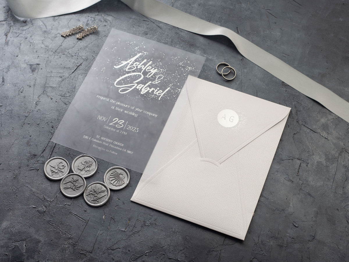White and Silver Acrylic Wedding Invitation