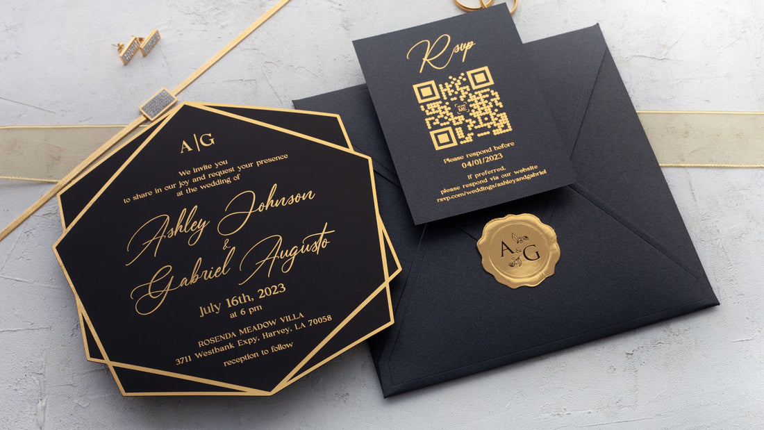 Black Acrylic Invitation with Gold Foil Print