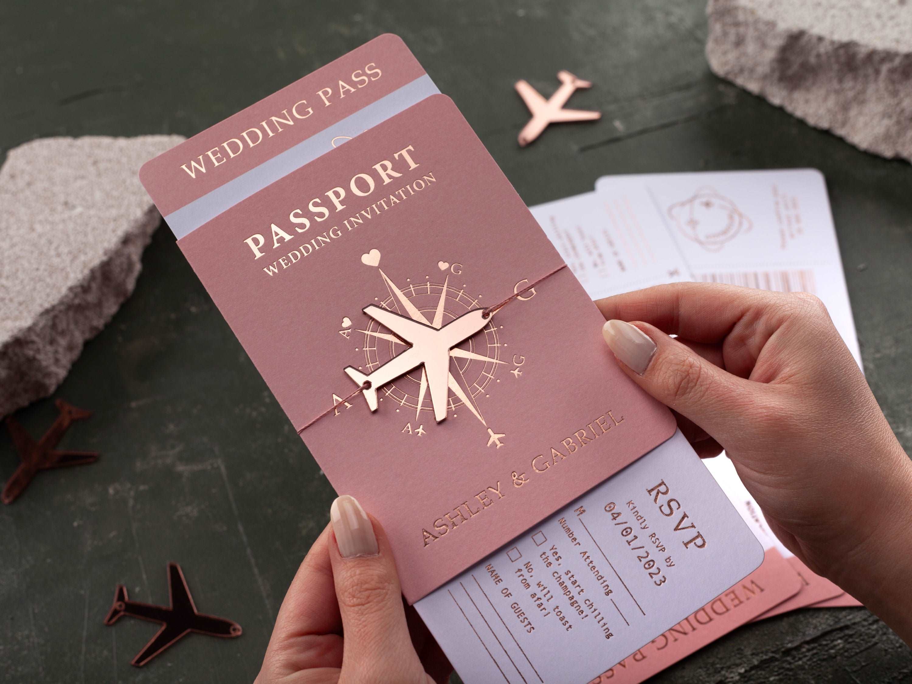 Rose Gold Foil Printed Wedding Invitations