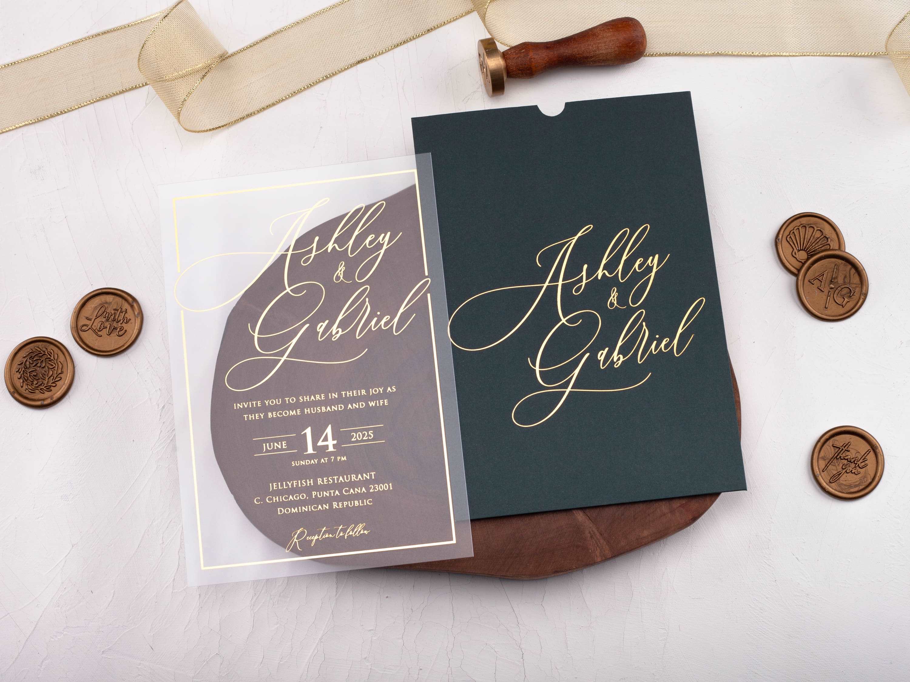 Dark Green and White Wedding Invitations