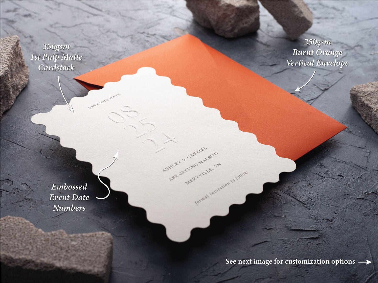 Wavy Cut & Embossed Save the Date Card