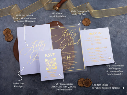 White and Gold Acrylic Wedding Invitation