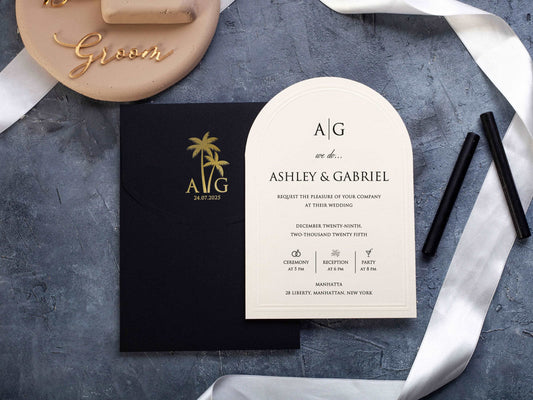 Black and Gold Arch Wedding Invitation