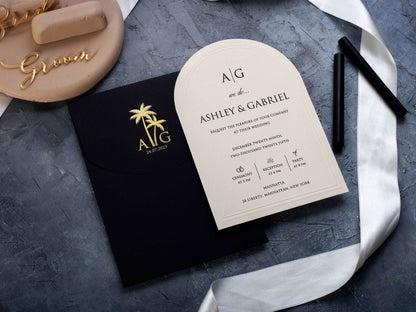 Black and Gold Arch Wedding Invitation