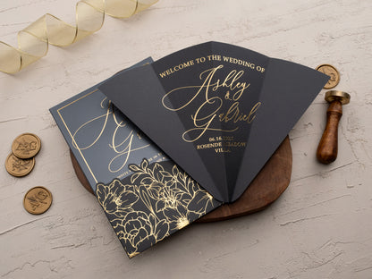 Custom Black & Gold Floral Acrylic Wedding Invitation