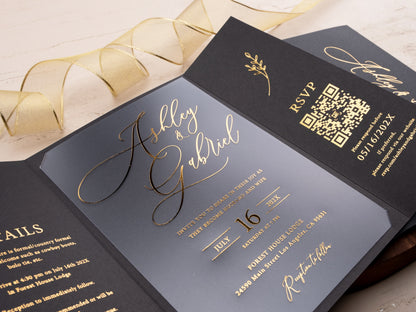 Elegant Black and Gold Foil Gatefold Wedding Invitation