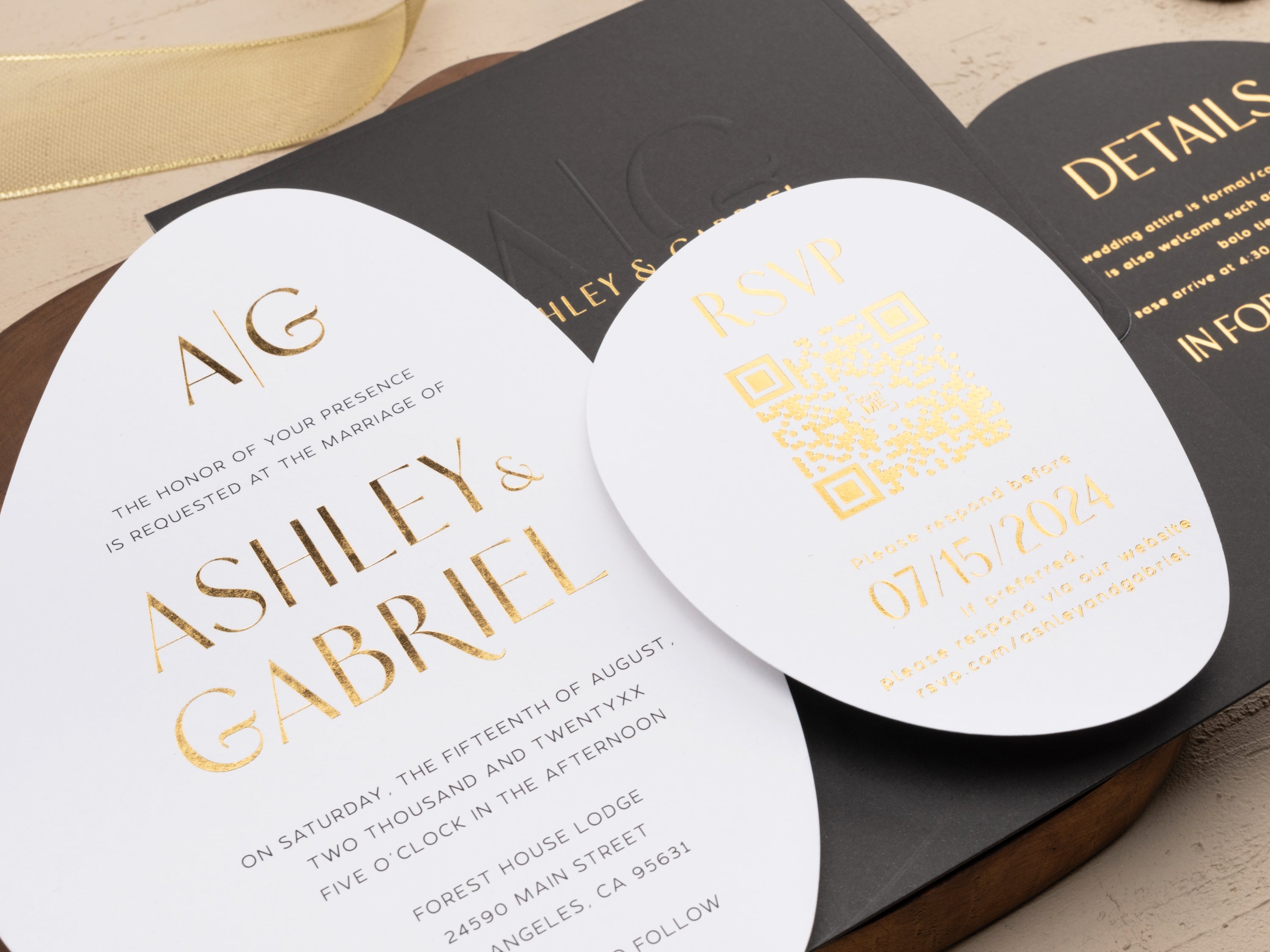 Elegant Black and Gold Modern Shape Wedding Invitation