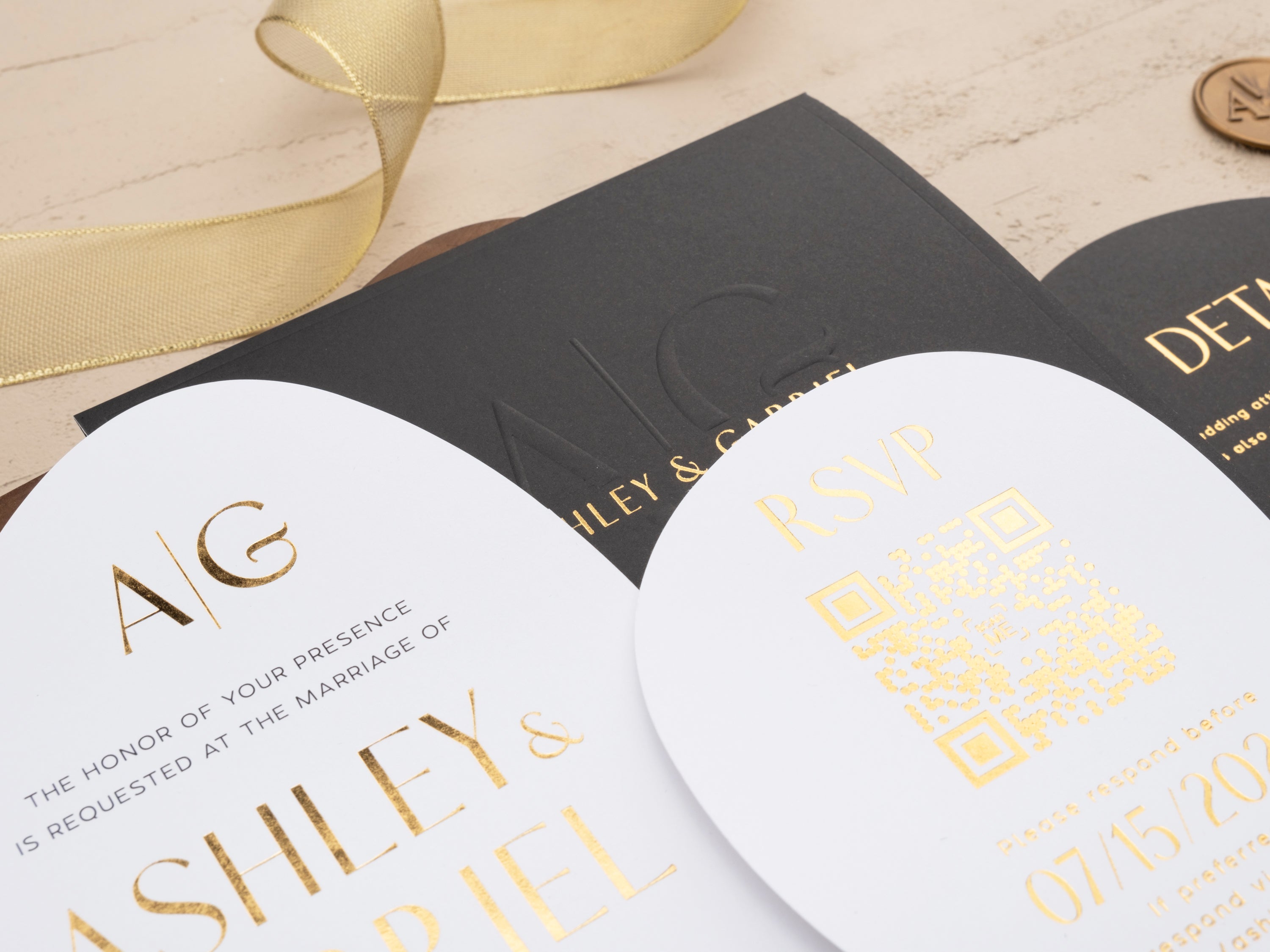 Elegant Black and Gold Modern Shape Wedding Invitation