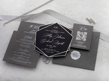 Black and Silver Acrylic Wedding Invitation