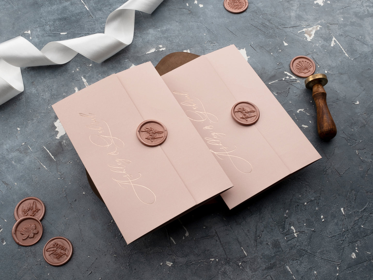 Blush Pink and Rose Gold Acrylic Invitation with Trifold Jacket