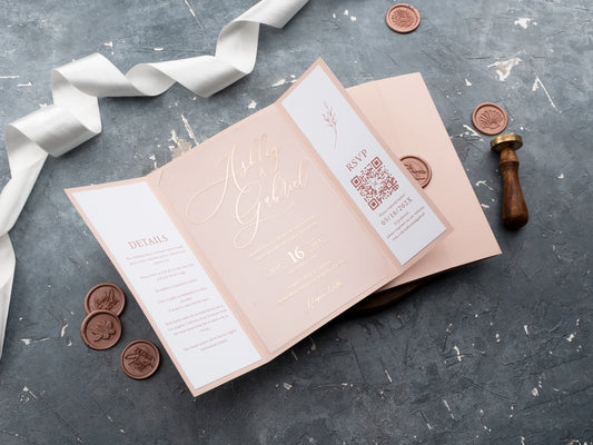 Blush Pink & Rose Gold Foil Acrylic Invitation with Gatefold Jacket