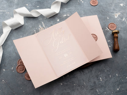 Blush Pink & Rose Gold Foil Acrylic Invitation with Gatefold Jacket