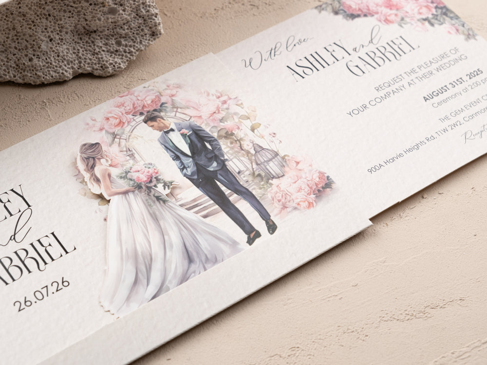 Elegant Sliding Wedding Invitation - Floral Watercolor Design
