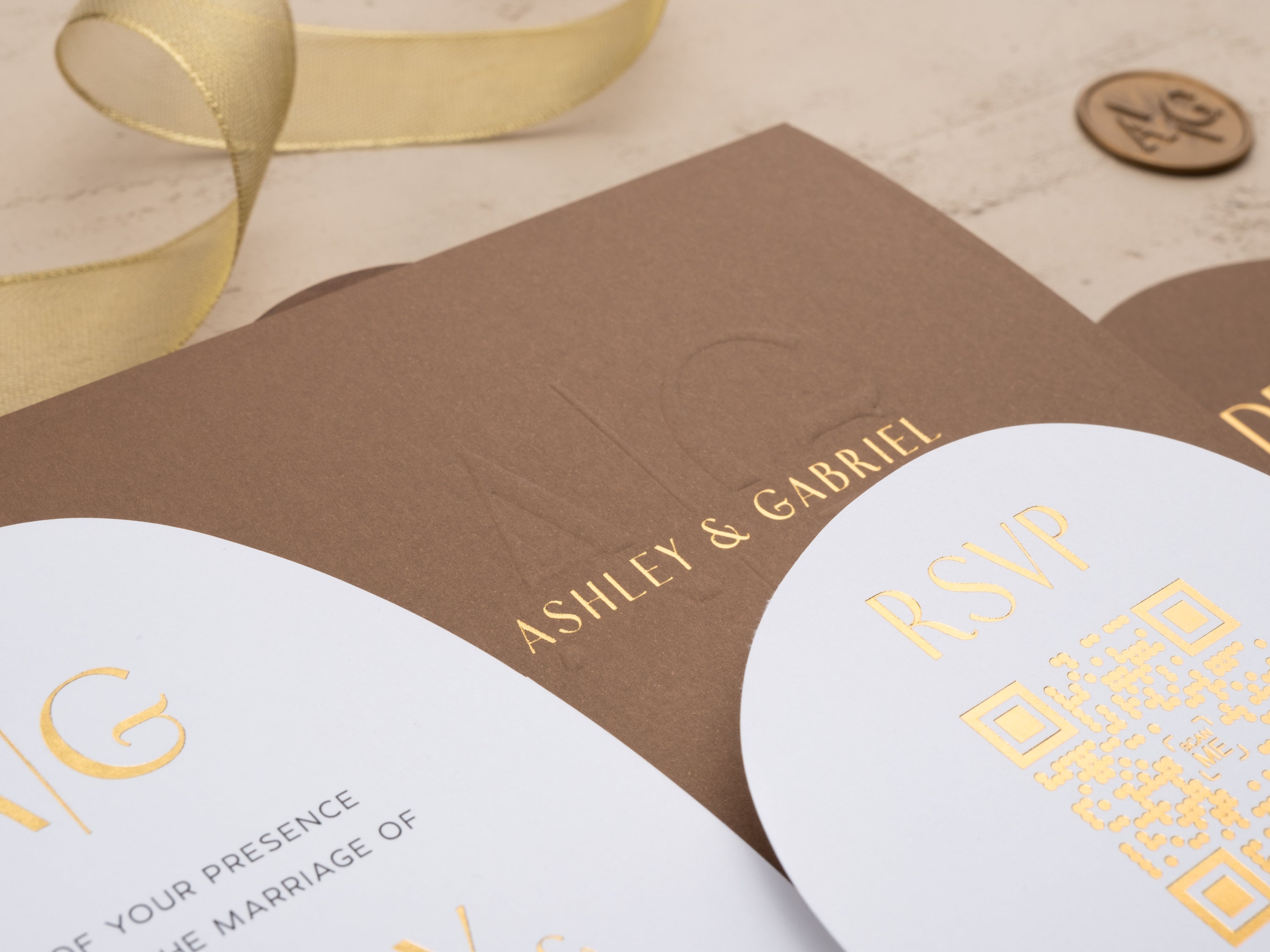 Brown and Gold Modern Shape Wedding Invitation