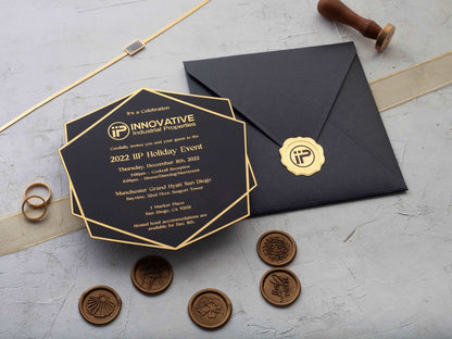 Business Invitation, Black and Gold Corporate Invitations, Black Acrylic Business Event Invitations