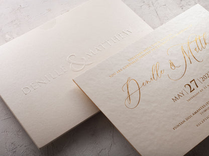 Ivory Embossed Wedding Invitation with Gold Foil