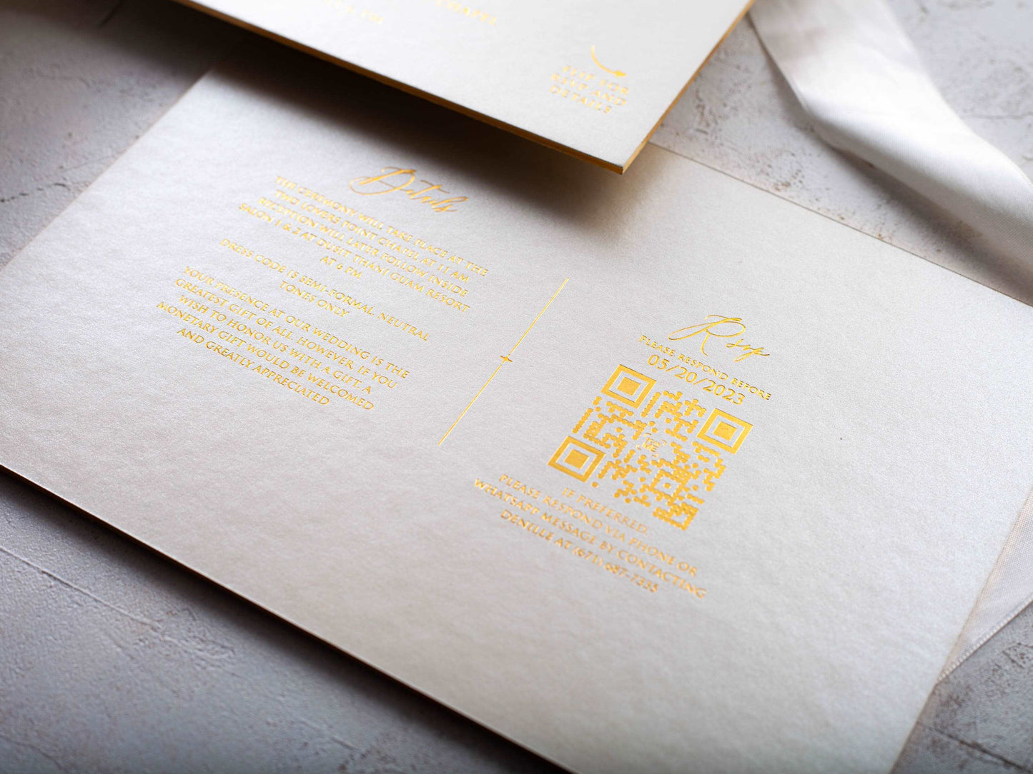 Ivory Embossed Wedding Invitation with Gold Foil