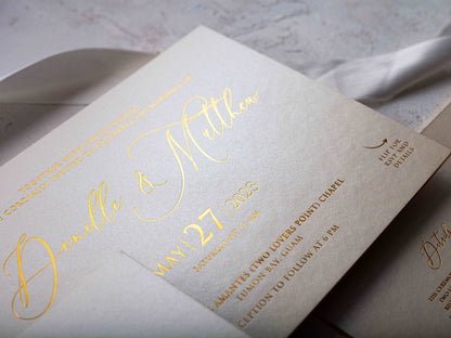 Ivory Embossed Wedding Invitation with Gold Foil